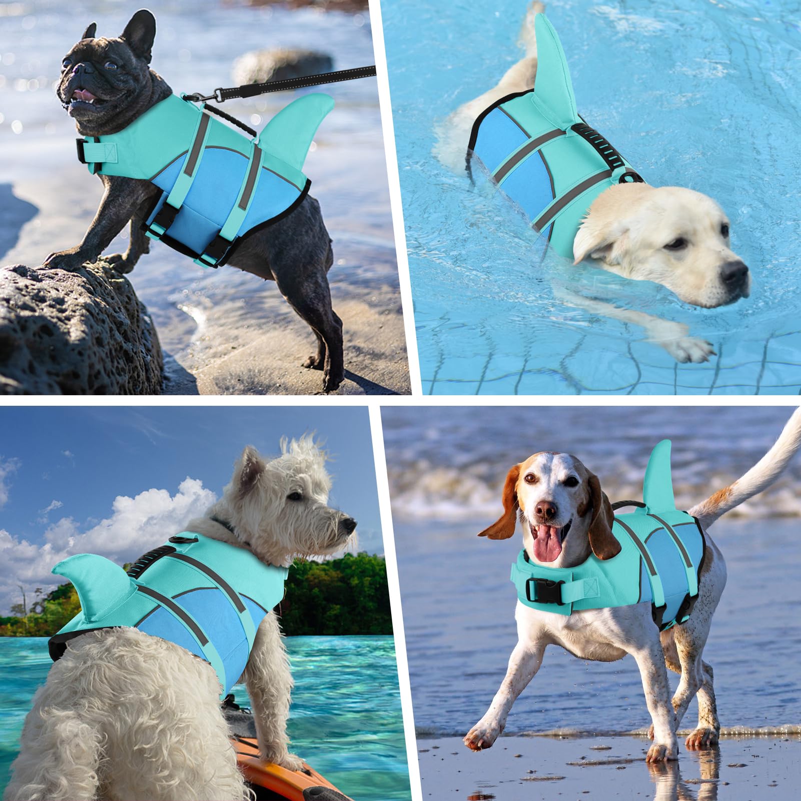 Doglay Shark Dog Life Jacket With Adjustable Vests For Swimming Boating, Ripstop Pet Flotation Vest For Small Medium Large Dogs