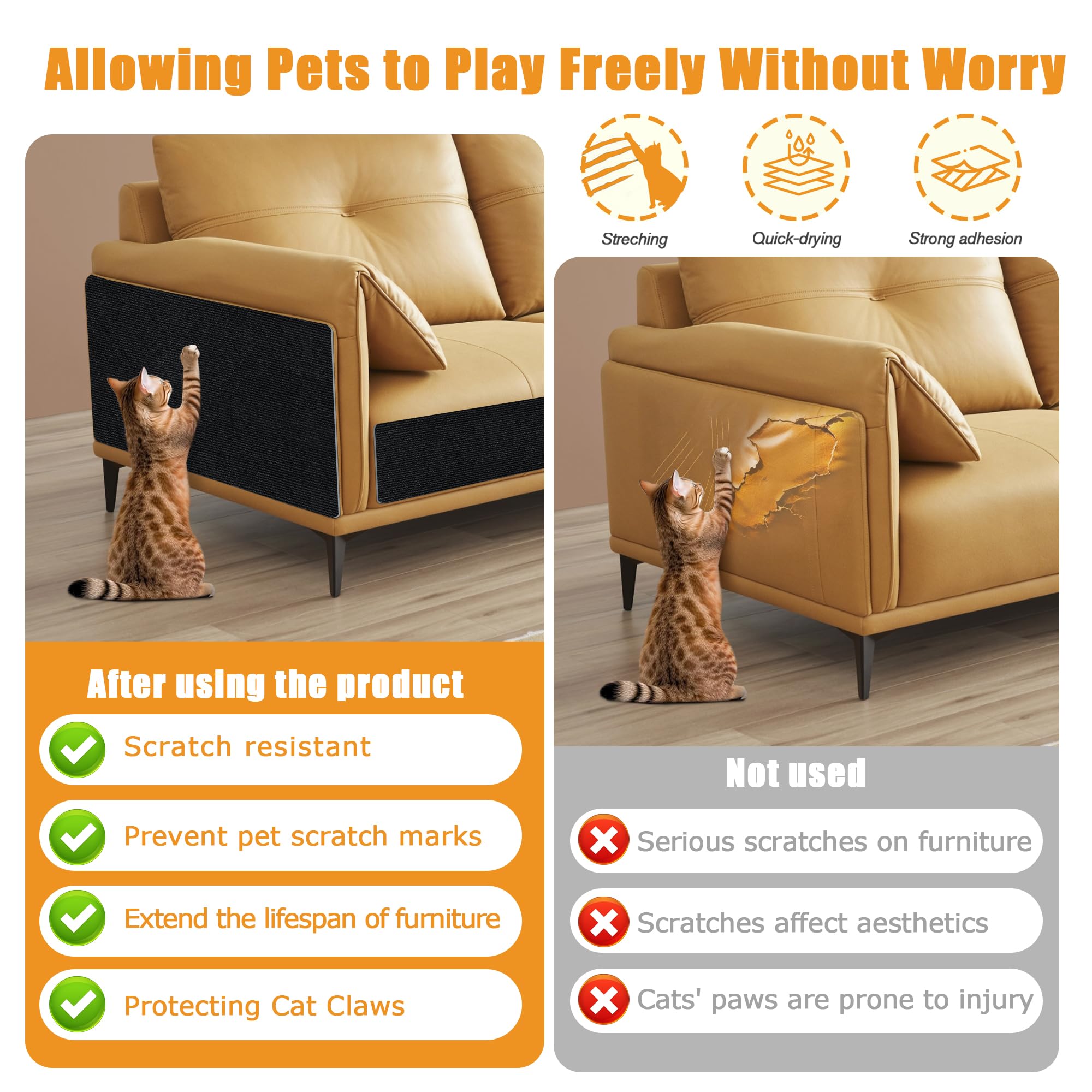 Cat Scratch Pads, Cat Scratcher Mat For Couch, Sofa, Wall & Cat Trees - Durable Scratch Pad With Nano Tape, Scratching Pads For
