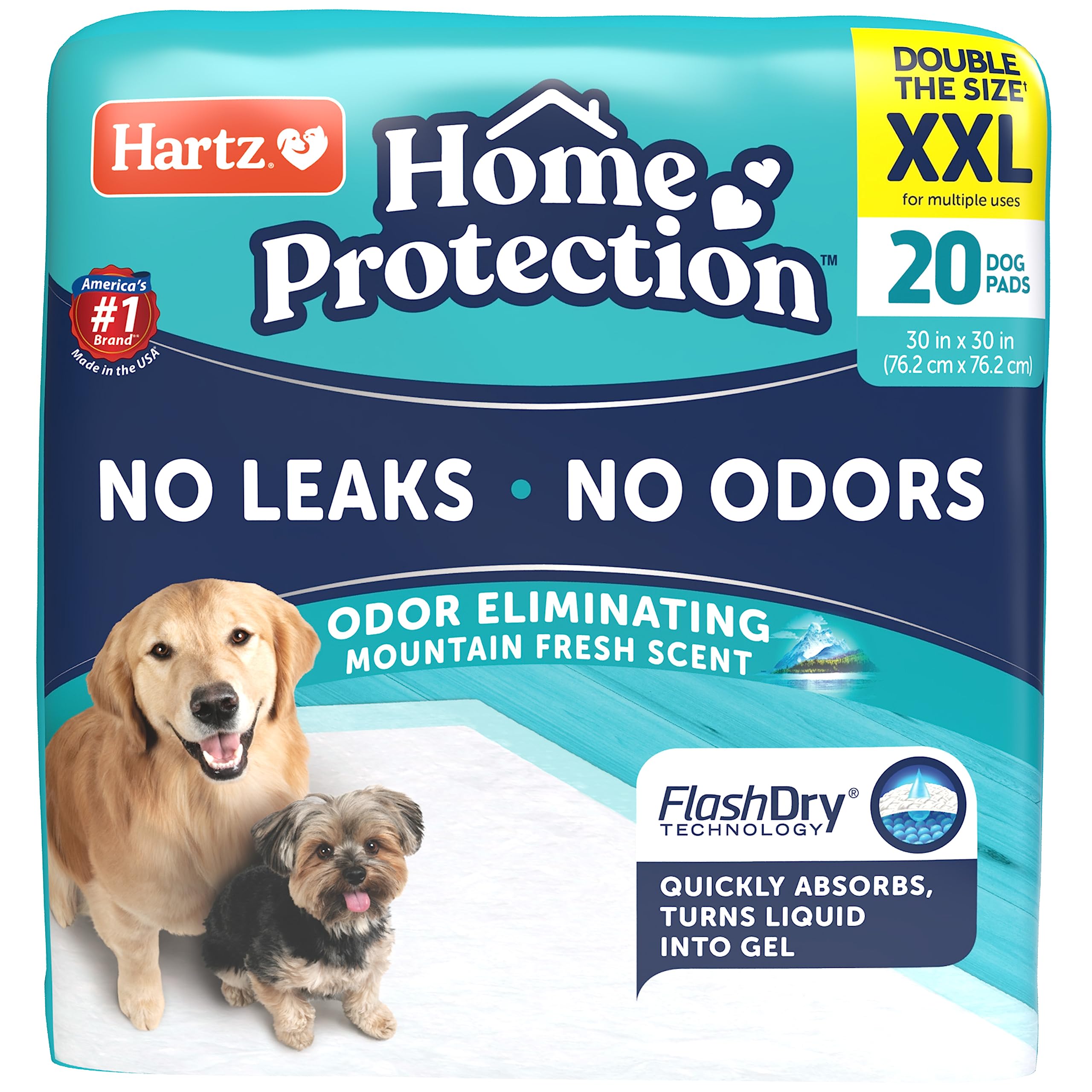 Hartz Home Protection Mountain Fresh Scented Dog Pads, Xxl 20 Count, Super Absorbent & Won'T Leak, Odor Eliminating