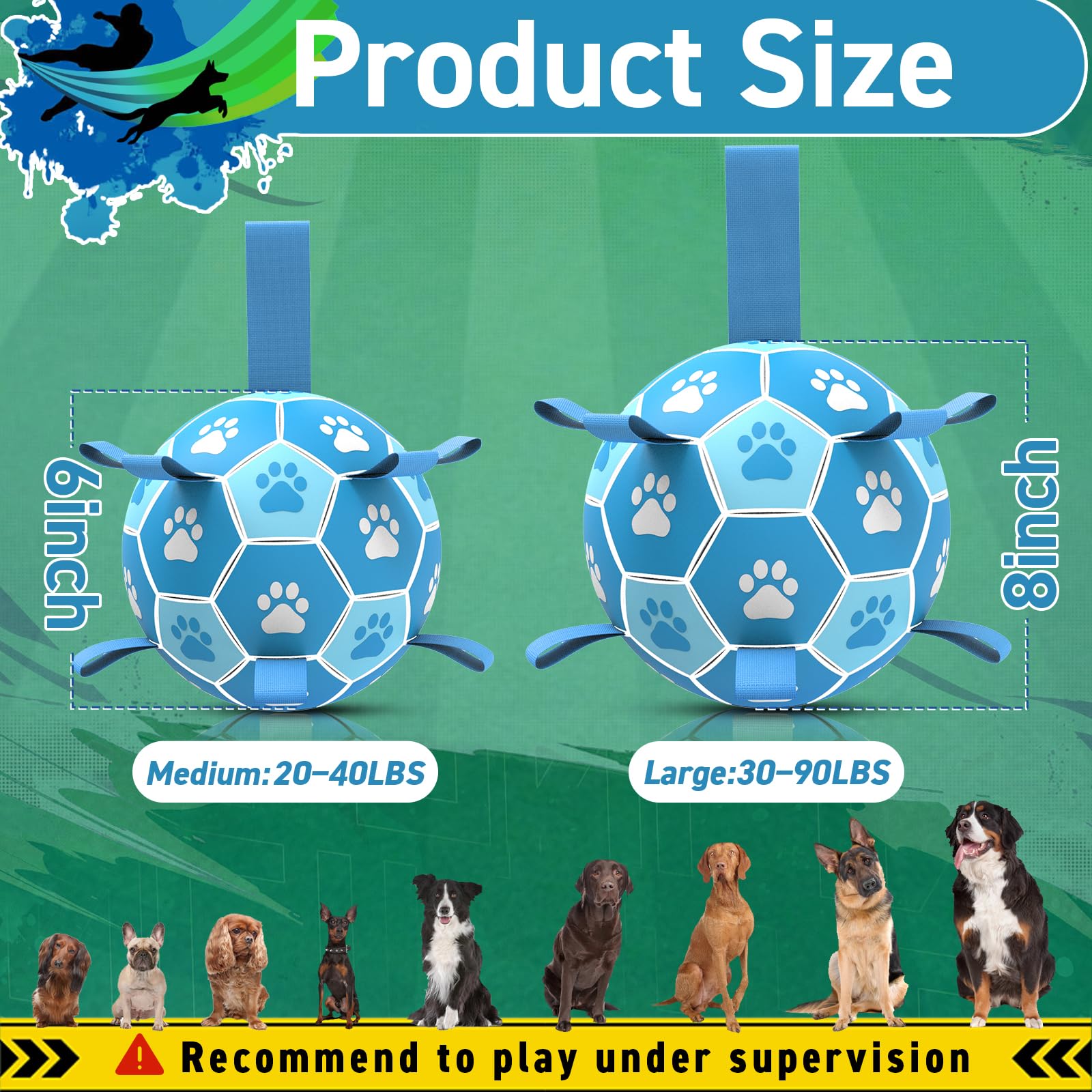 QDAN Dog Toy Ball - Premium 6-Inch Soccer Ball for Medium Large Dogs, White-Blue, Durable Polyurethane, Perfect for Outdoor Play and Training