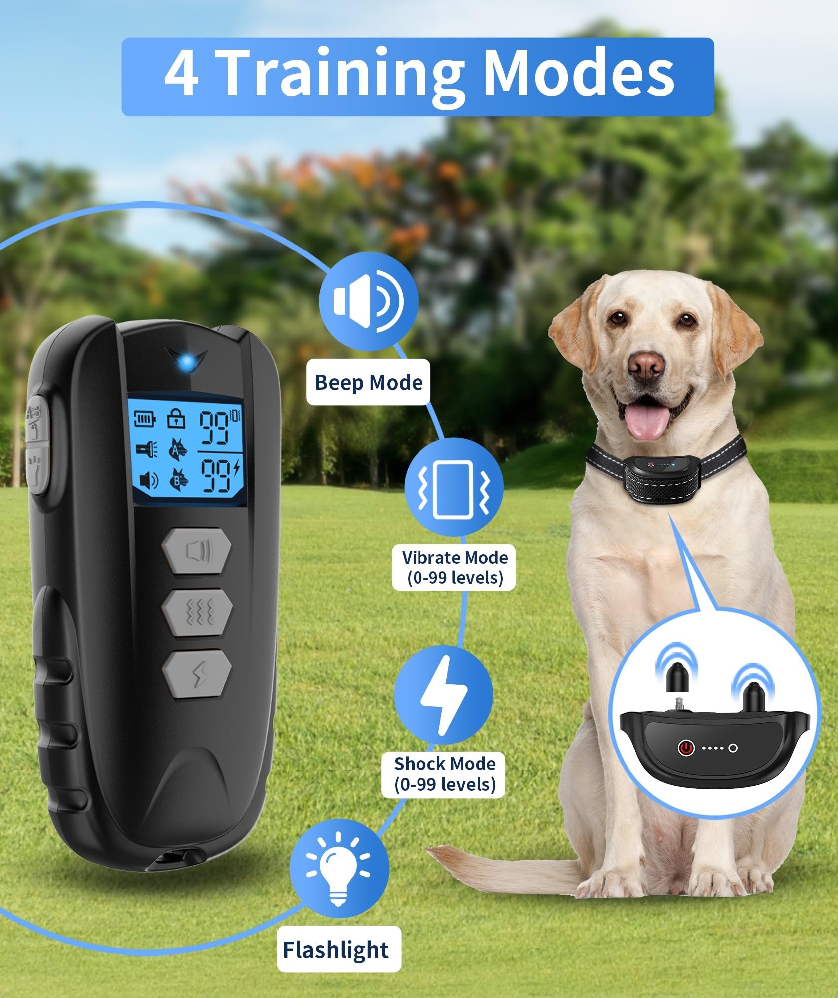 Dog Training Collar With Remote - Shock Collar For Dogs, Waterproof Electric Collar With Flashlight Beep Vibration Shock Modes R