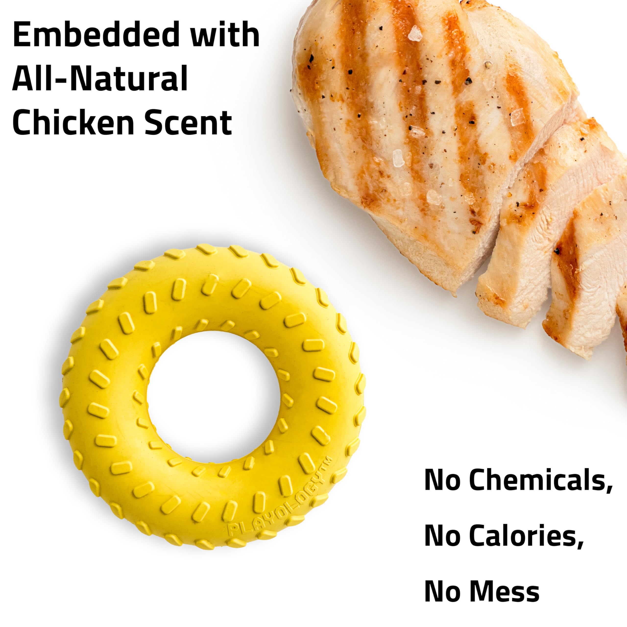 Playology Dual Layer Ring Toy for Medium Dogs up to 50lbs | Engaging All-Natural Chicken Scented Durable Dog Chew Toy for Power