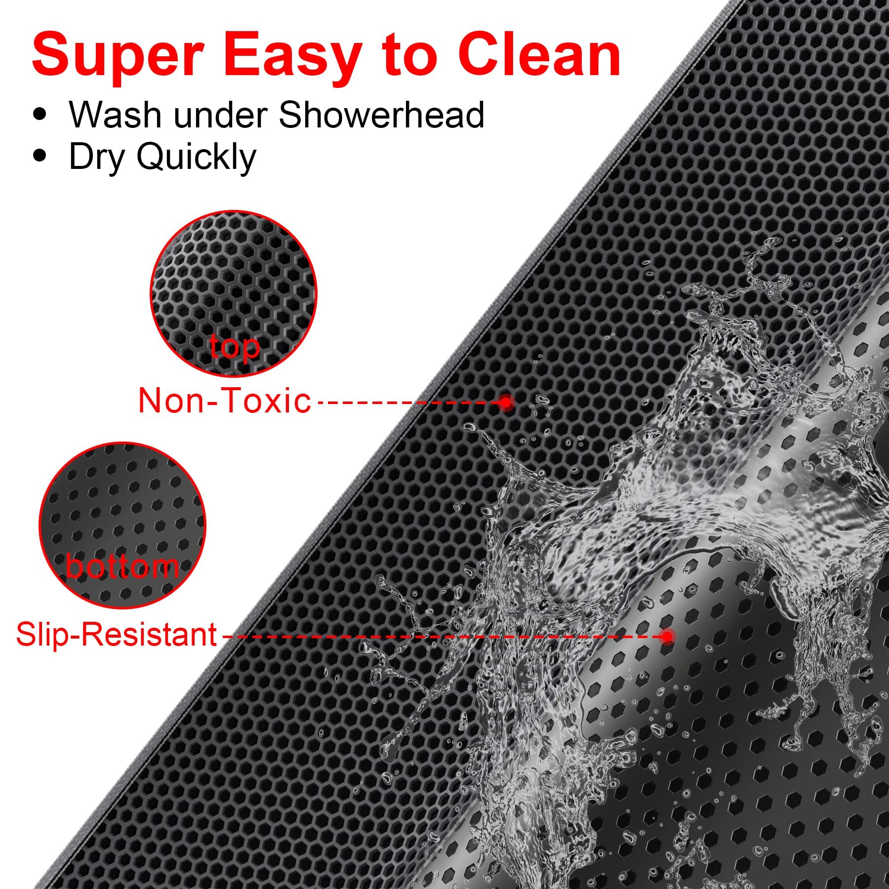 Waretary Cat Litter Mat 36'X 30', Kitty Pretty Litter Box Trapping Mat, Extra Large Xl Honeycomb Double Scatter Control Layer Mat, Urine & Waterproof, Washable, Easy Clean, Phthalate Free, Black