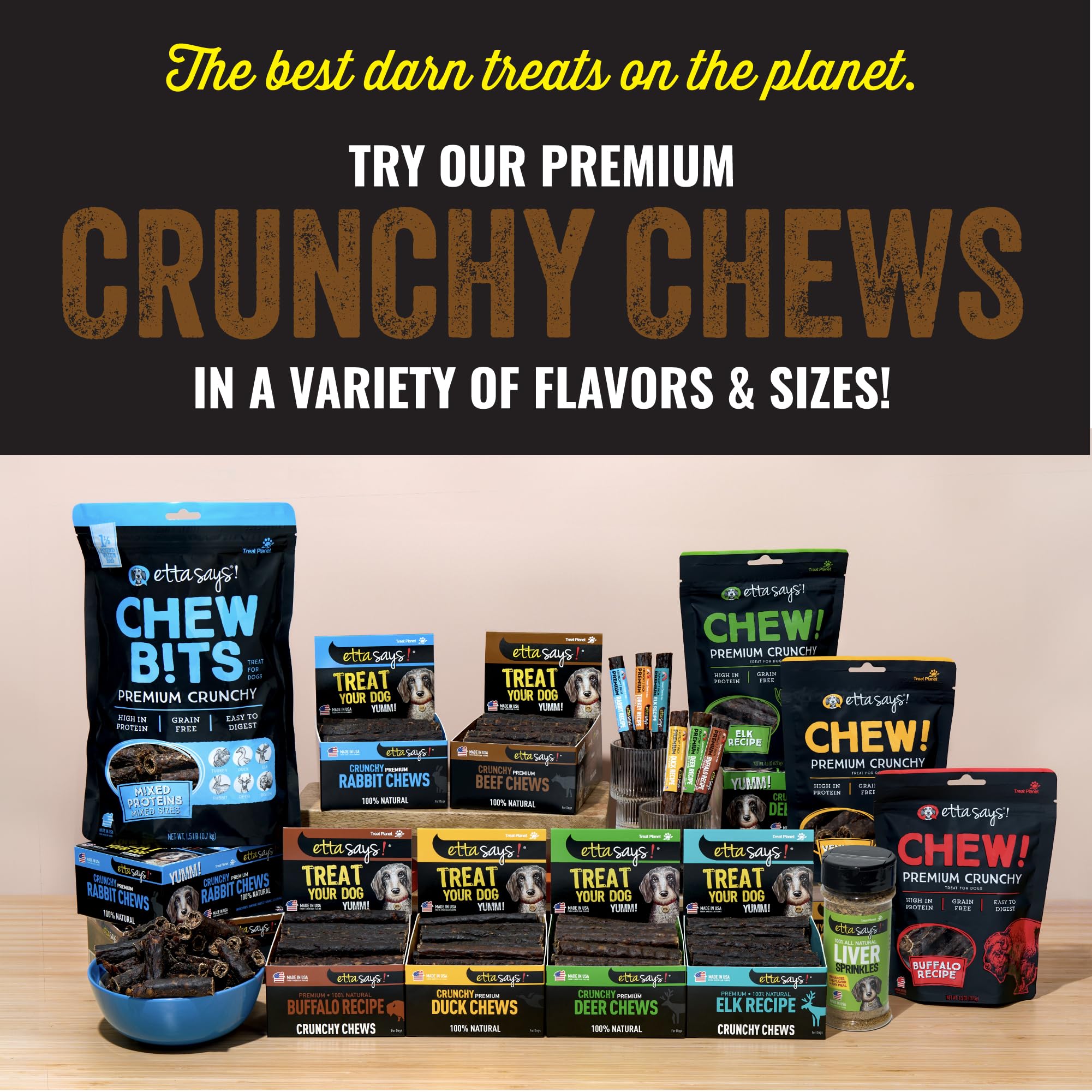 etta says! Premium Crunchy 7 Buffalo Dog Chews - Grain-Free Dog Treats, Good for Teeth, Easy to Digest - Made in The USA (20 Cou