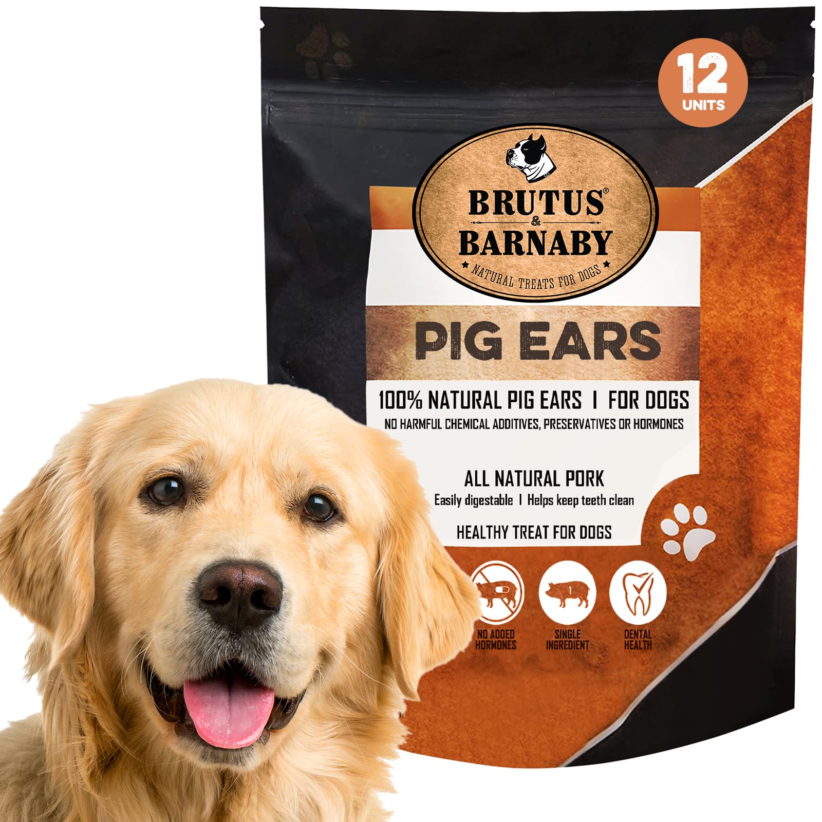 100% Natural Whole Pig Ear Dog Treat - 12 Pack Our Healthy Pig Ears Are Easy To Digest, Chemical & Hormone Free Thick Cut For Ag