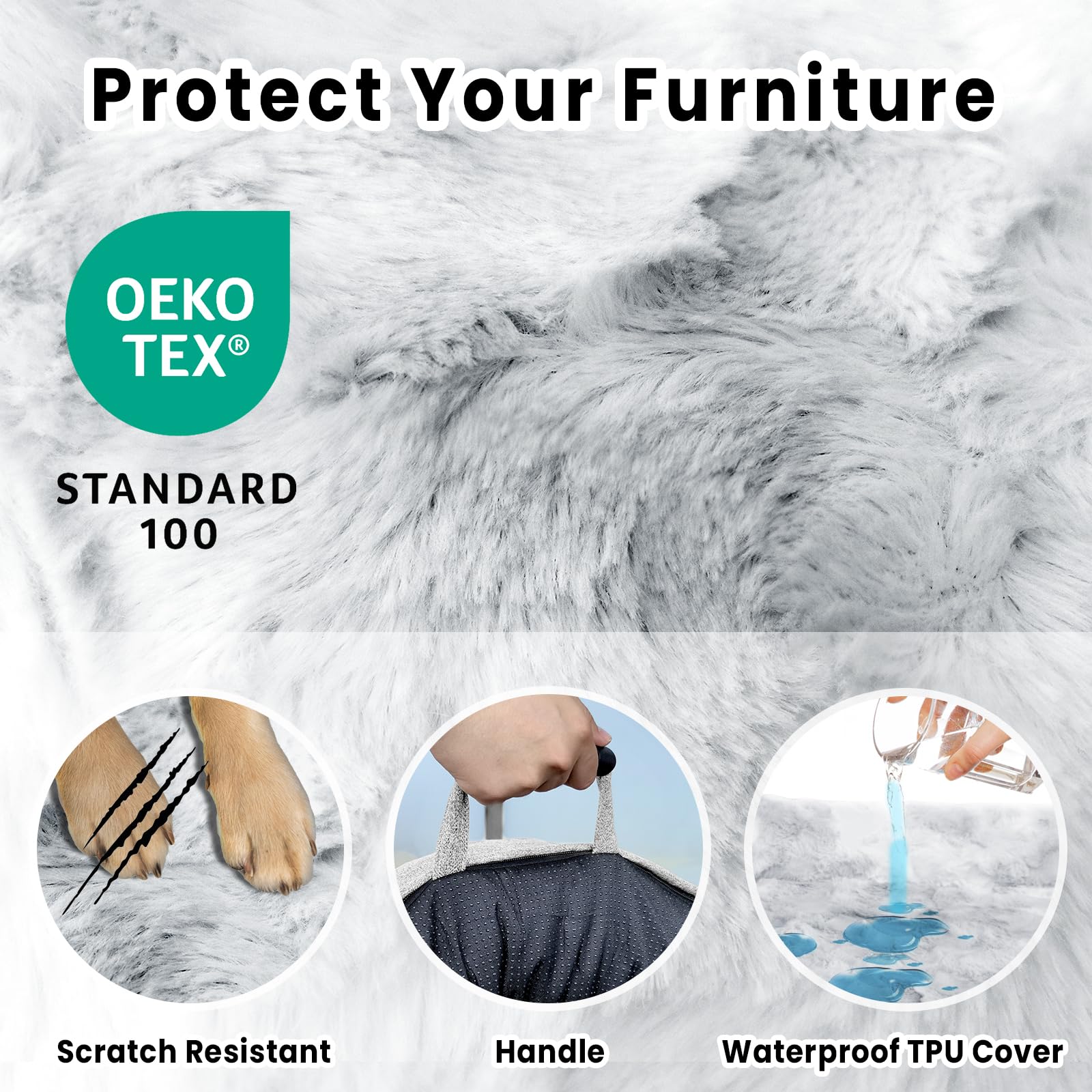 Blunique Calming Dog Couch Bed For Large Dogs, 41 X 37 Inch Waterproof Memory Foam, Durable Fluffy Fuzzy Mats With Washable Remo