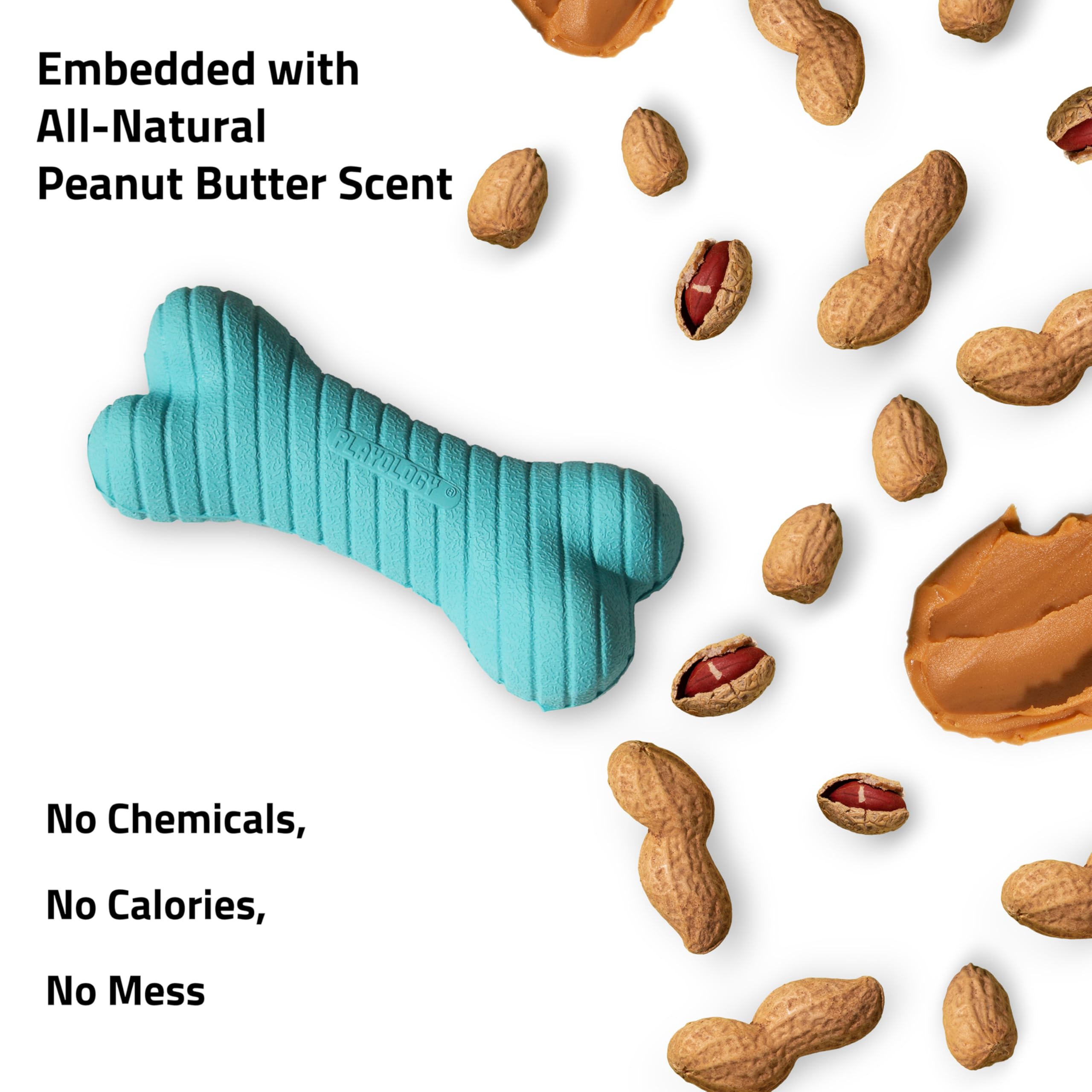 Playology Dog Toys | Dual Layer Bone Durable Chew Toy Bone for Dogs | Jumbo Peanut Butter Scented Toy - Easy to Clean and Made f