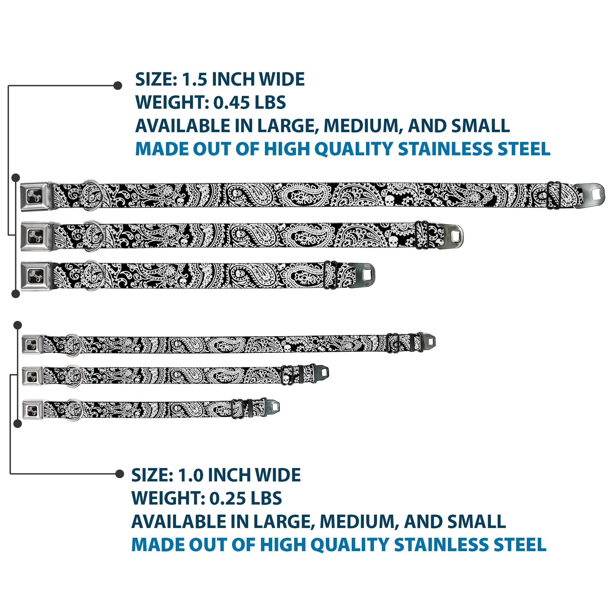 Buckle-Down Seatbelt Buckle Dog Collar - Bandana/Skulls Black/White - 1.5 Wide - Fits 18-32 Neck - Large