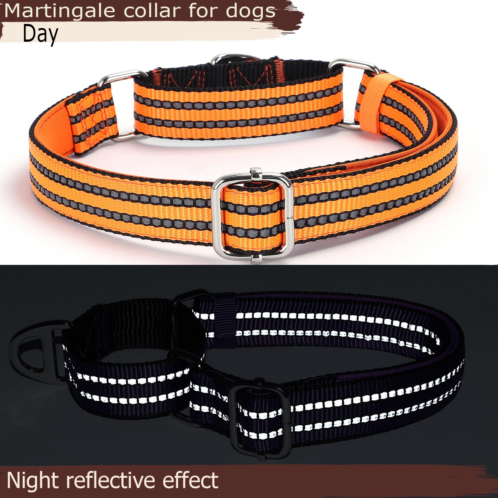 Martingale Collar For Dogs, Reflective Nylon No Pull Choke Collar With Padded Comfort, Metal D-Ring & No Buckle For Training, Wa