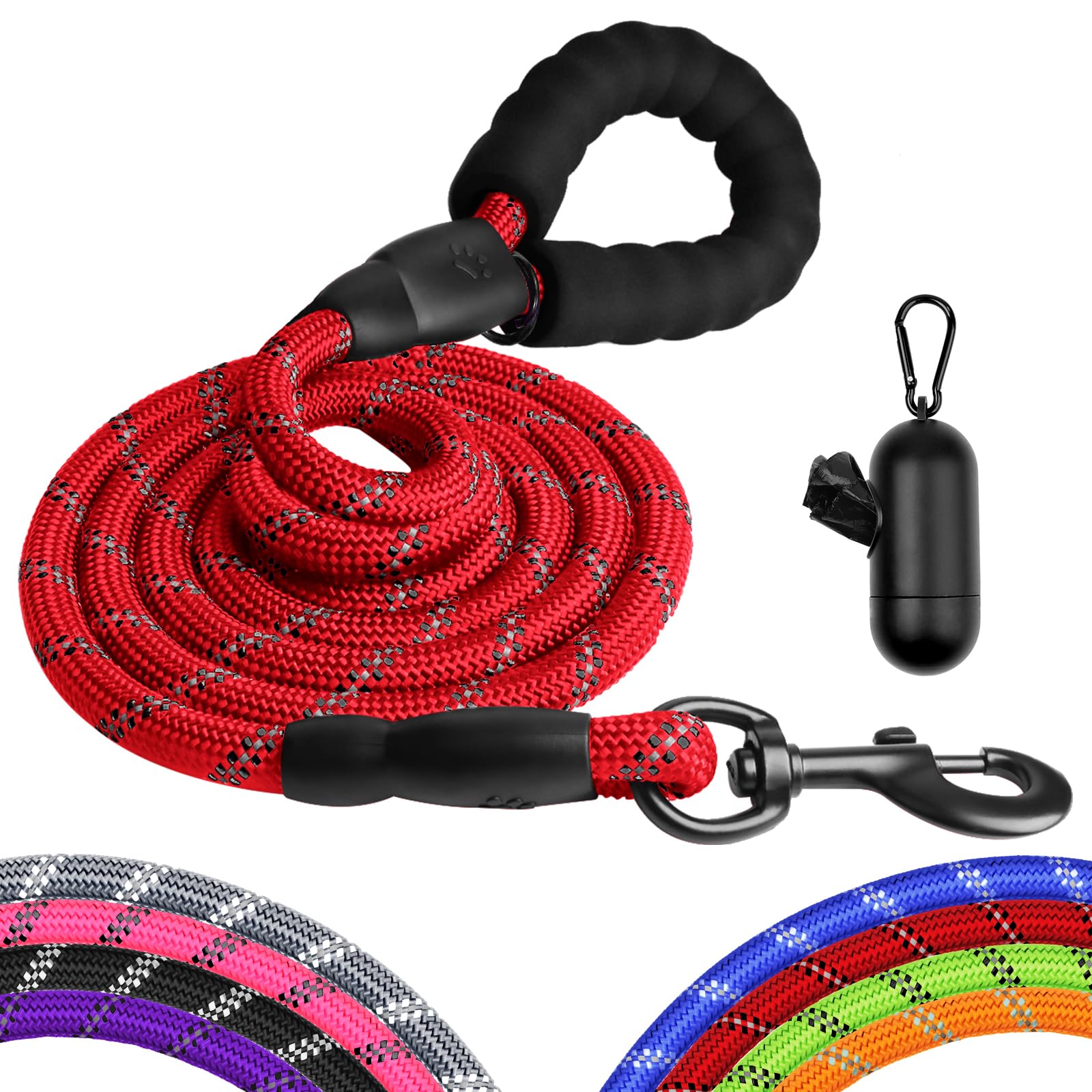 Perperqer Heavy Duty Dog Leash For Large Medium Small Breed Dogs, Reflective Rope Dog Leashes With Comfortable Handle,4/5/6 Ft P