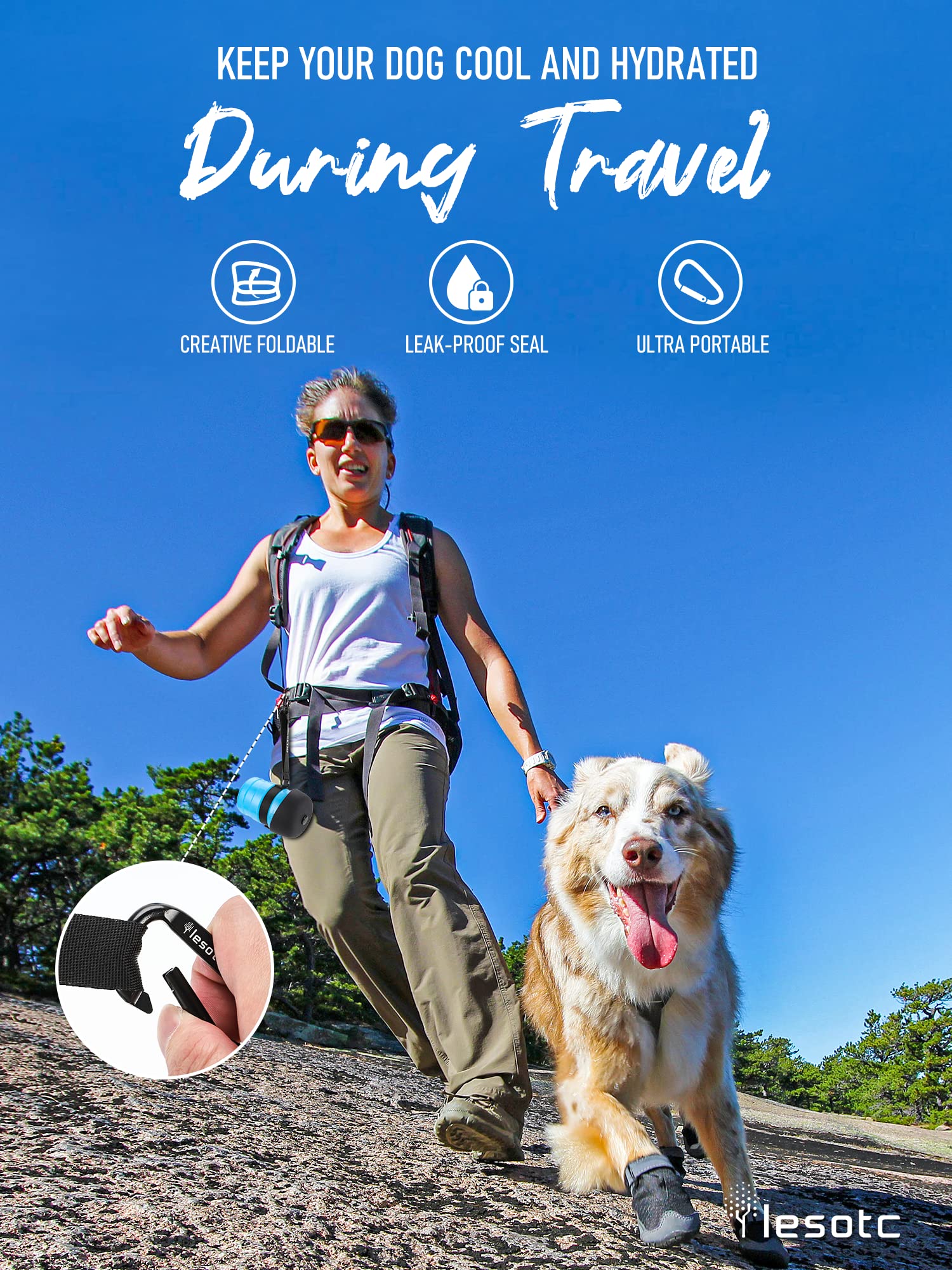 Lesotc Dog Water Bottle, Portable Water Dispenser With Water Bowl, Leak Proof Pet Travel Squeeze Bottle, Puppy Essentials Dog St