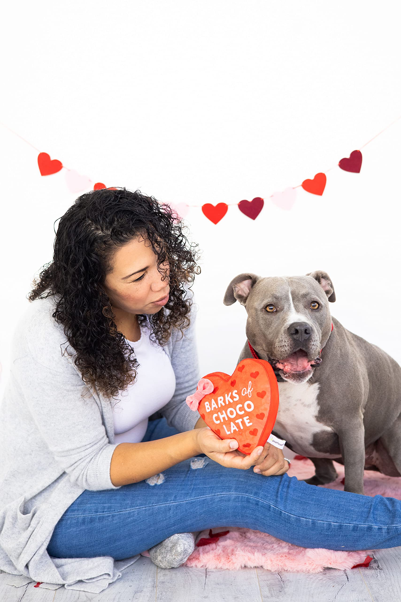Pearhead Valentine's Day Plush Dog Toy, Box of Chocolate Stuffed Pet Toy, Crinkle and Squeaker Toy, Valentine's Day Gifts, Barks