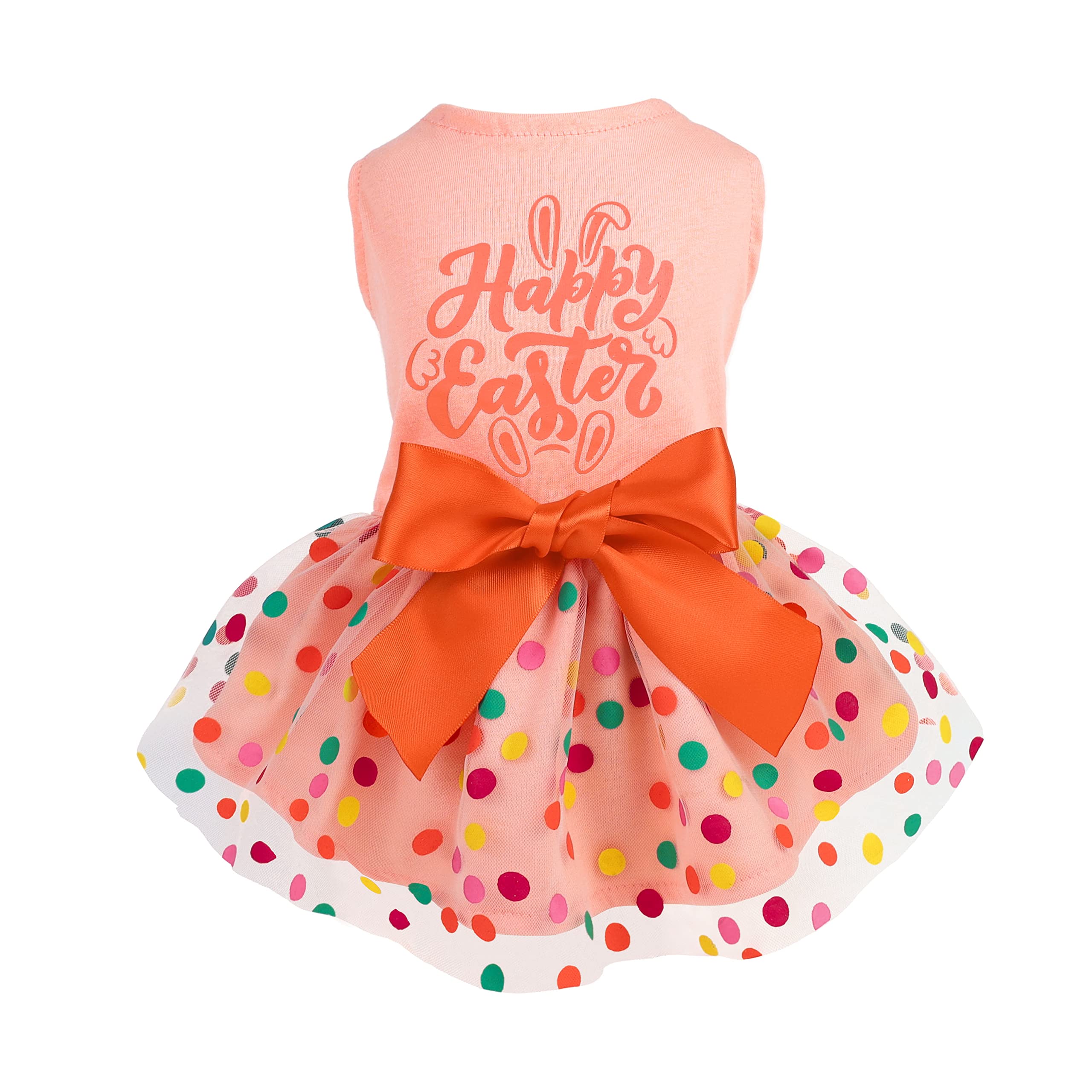 Fitwarm Happy Easter Day Dog Dress 100% Cotton Girl Dog Clothes Easter Bunny Dogs Dresses Pet Apparel Doggie Tutu With Bowknot Cat Clothing Puppy Dresses Doggy Costume Attire Orange Small