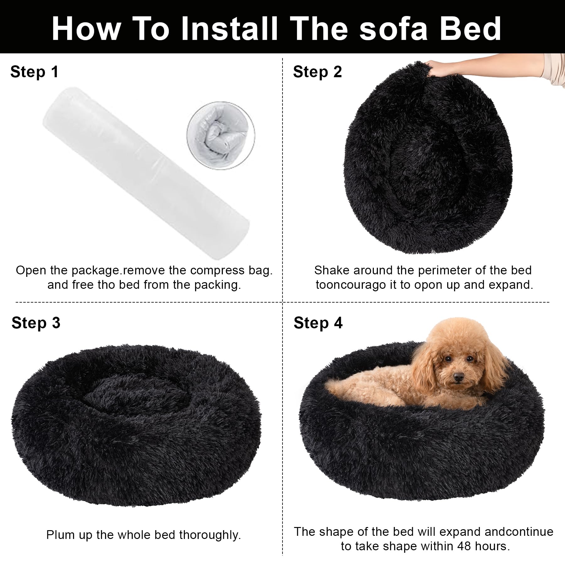 Kimpets Dog Bed Calming Beds For Small Medium Large Dogs - Round Donut Washable Puppy Dog Bed, Anti-Slip Faux Fur Fluffy Donut C
