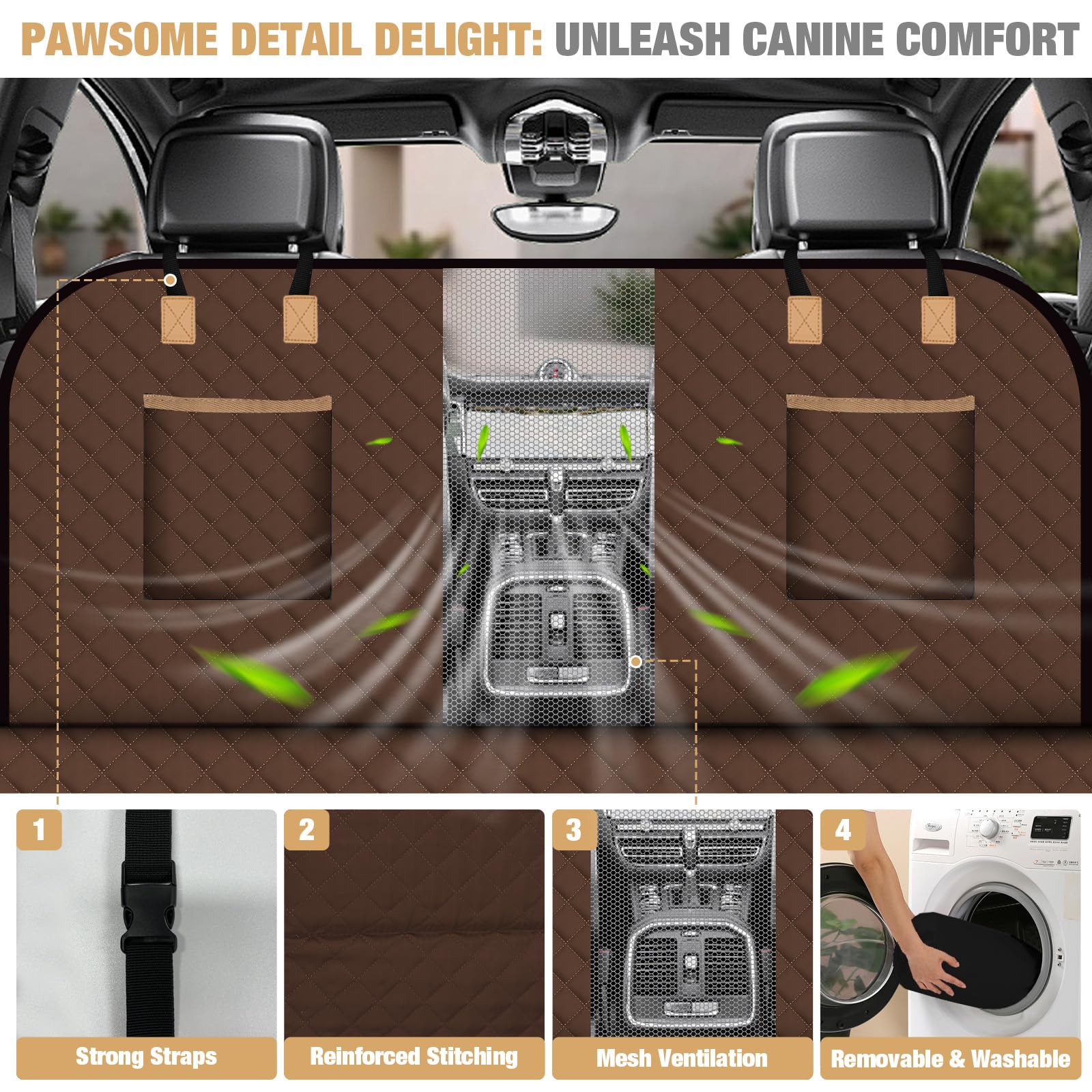 Lekereise Dog Car Seat Cover For Back Seat,Hard Bottom Dog Hammock For Car,Camping Air Mattress (Bronze)