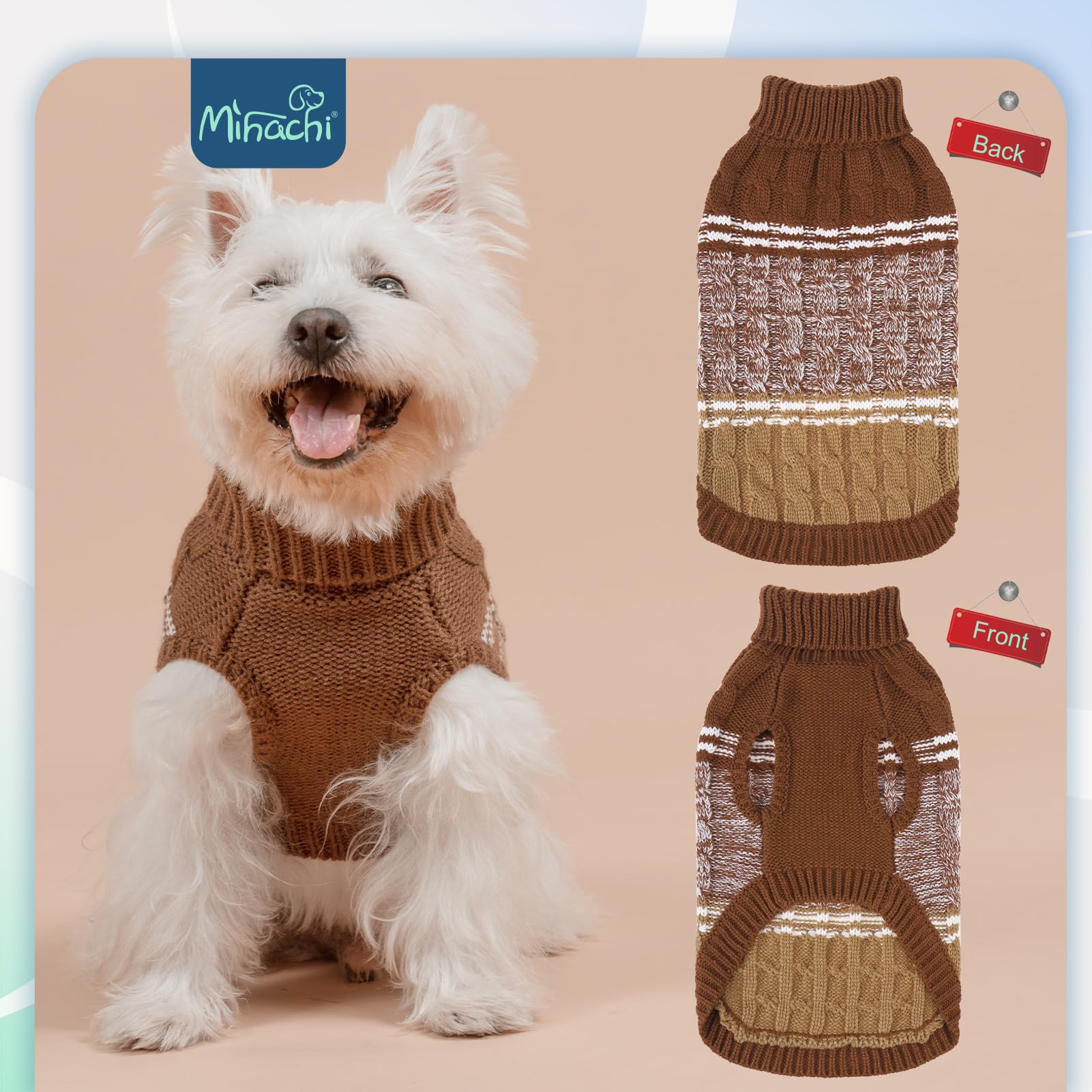 Mihachi Soft Warm Dogs Shirt, Cold Weather Turtleneck Knitted Pullover With Leash Hole For Small Dogs Puppy Cat, Beige Xs