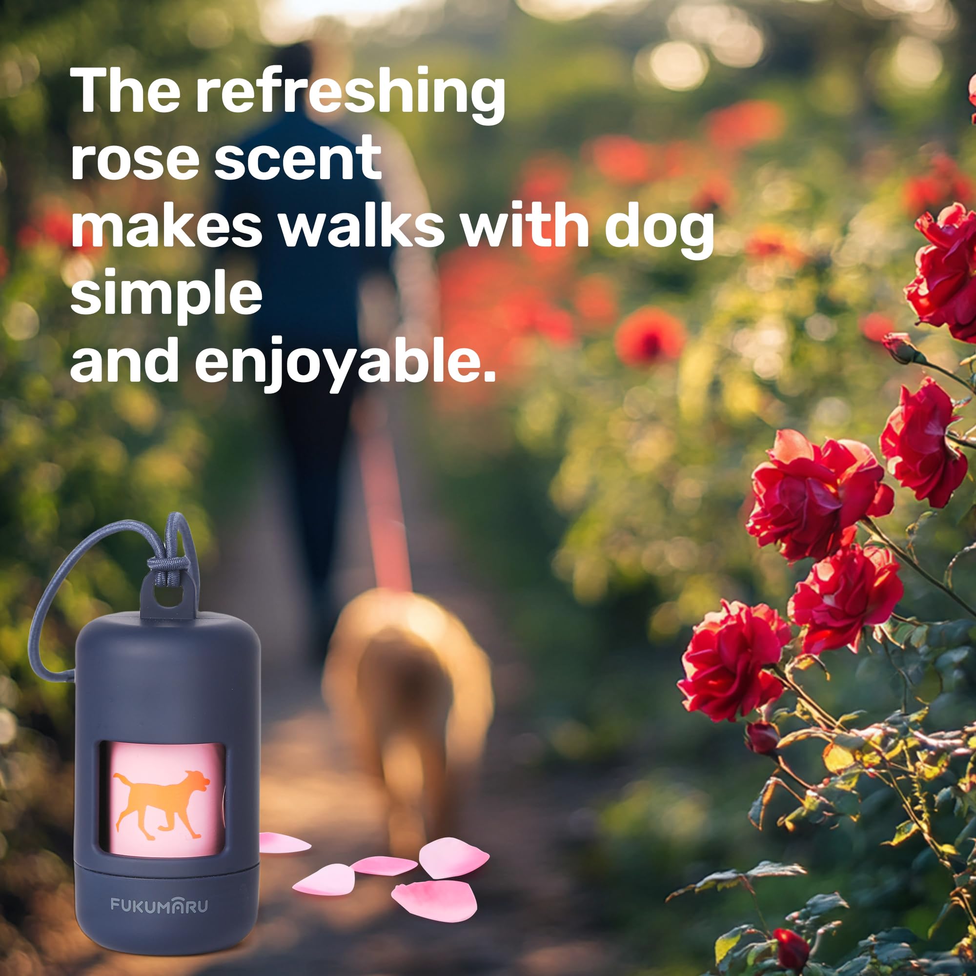 Fukumaru Poop Bags For Dogs, 120 Rose Scent Dog Poop Bag Holder And Dispenser With Leash Attachment For Dogs, Cats And Multi-Pet
