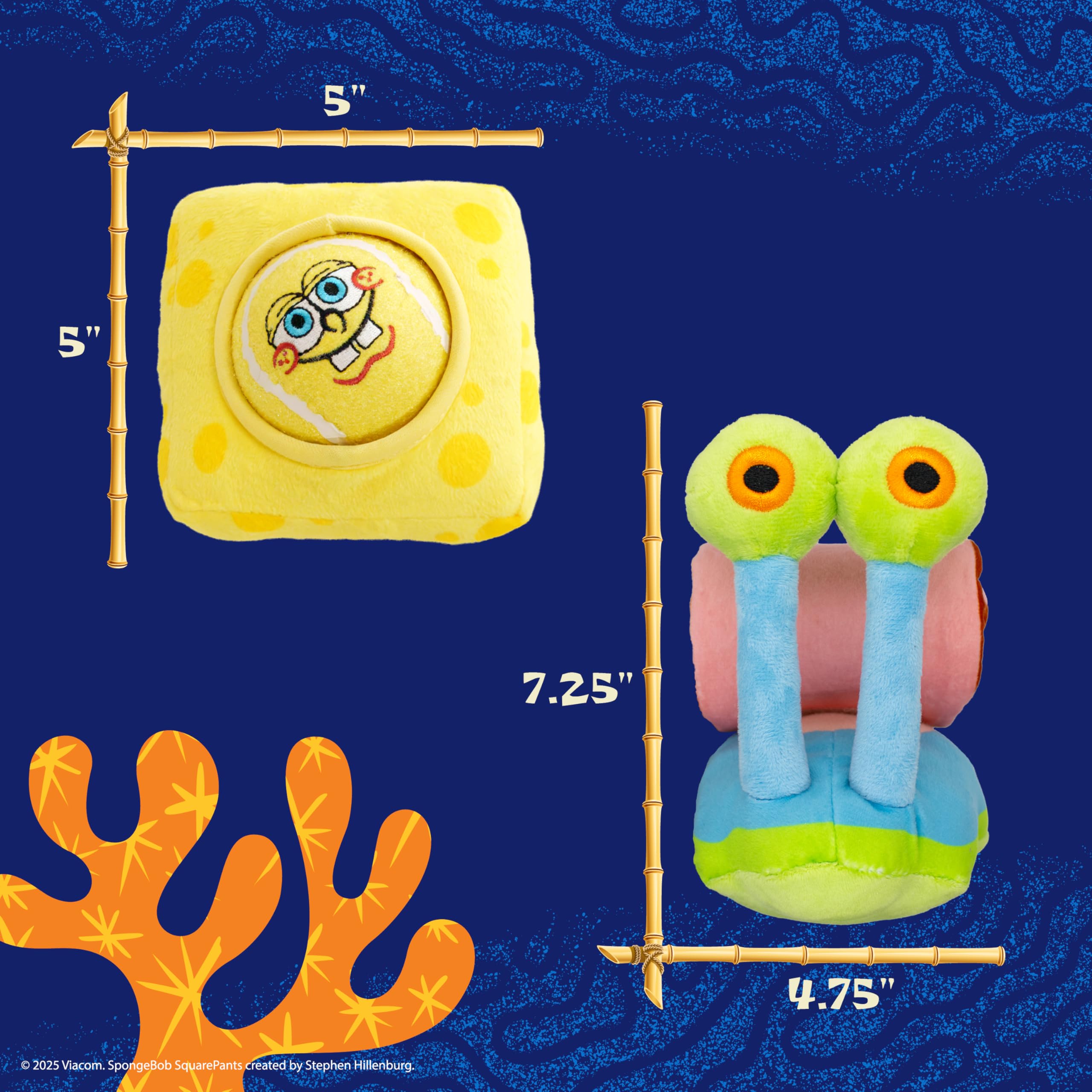 Design Lab, Inc. Spongebob Squarepants Official Merchandise | Plush Dog Toys | 2-Pack Gary & Spongebob Tennis Ball & Treat Dispe