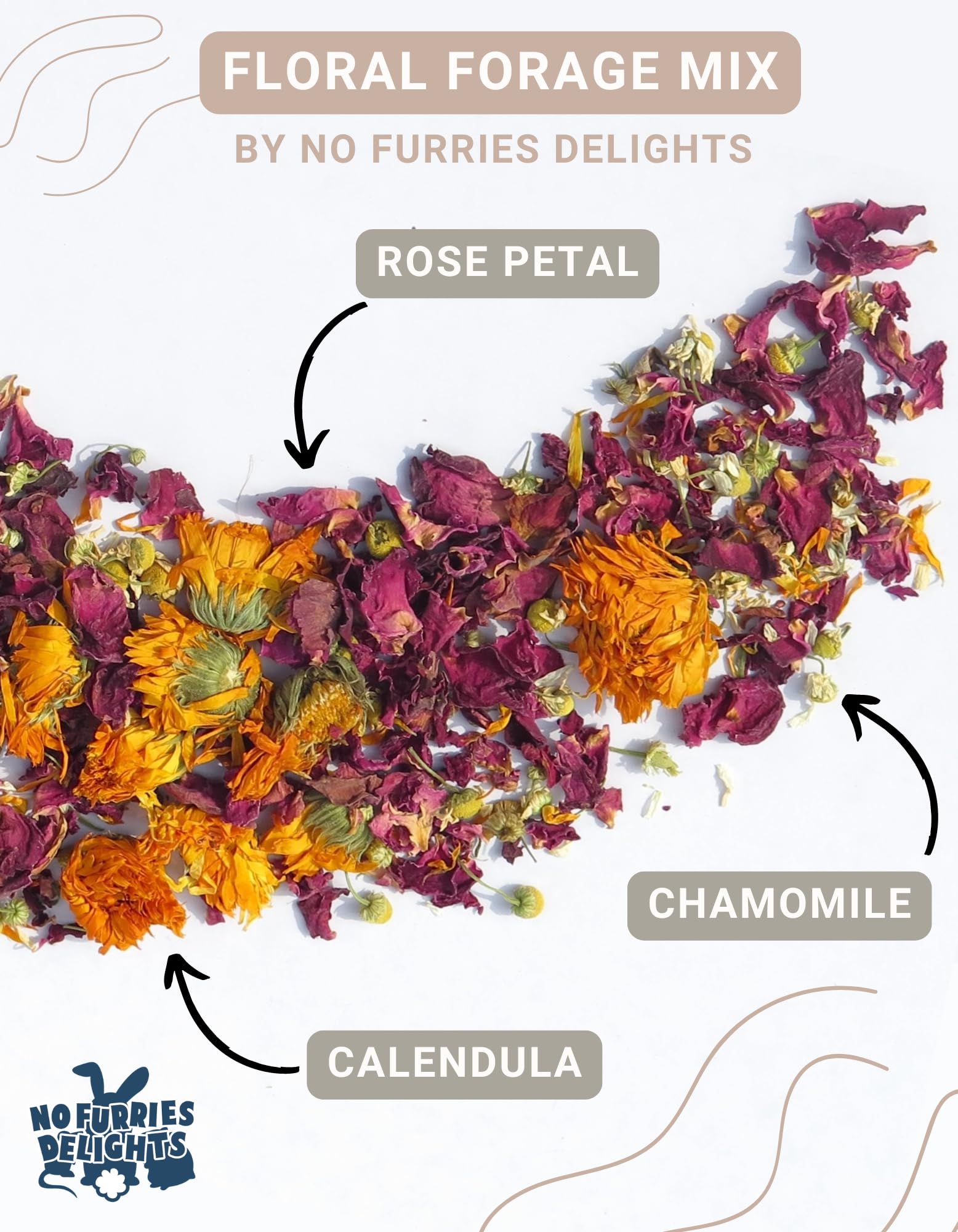 No Furries Delights Forage Mix,100% All Natural Botanical Herb Treat for Rabbit Hamster Guinea Pig Chinchilla Chicken Hermit Cra