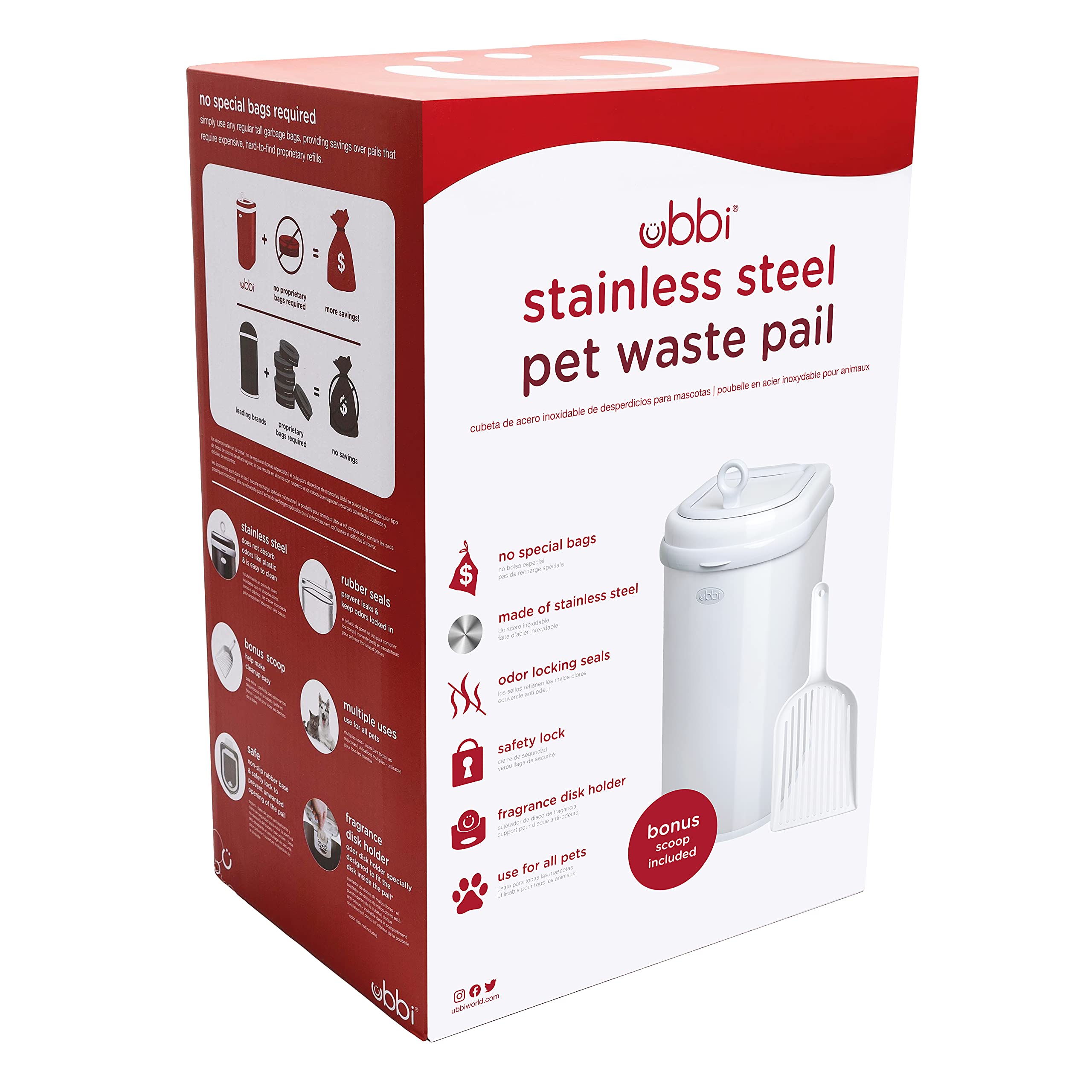 Ubbi Pet Waste Pail, Cat Litter Disposal System, Odor Locking, White