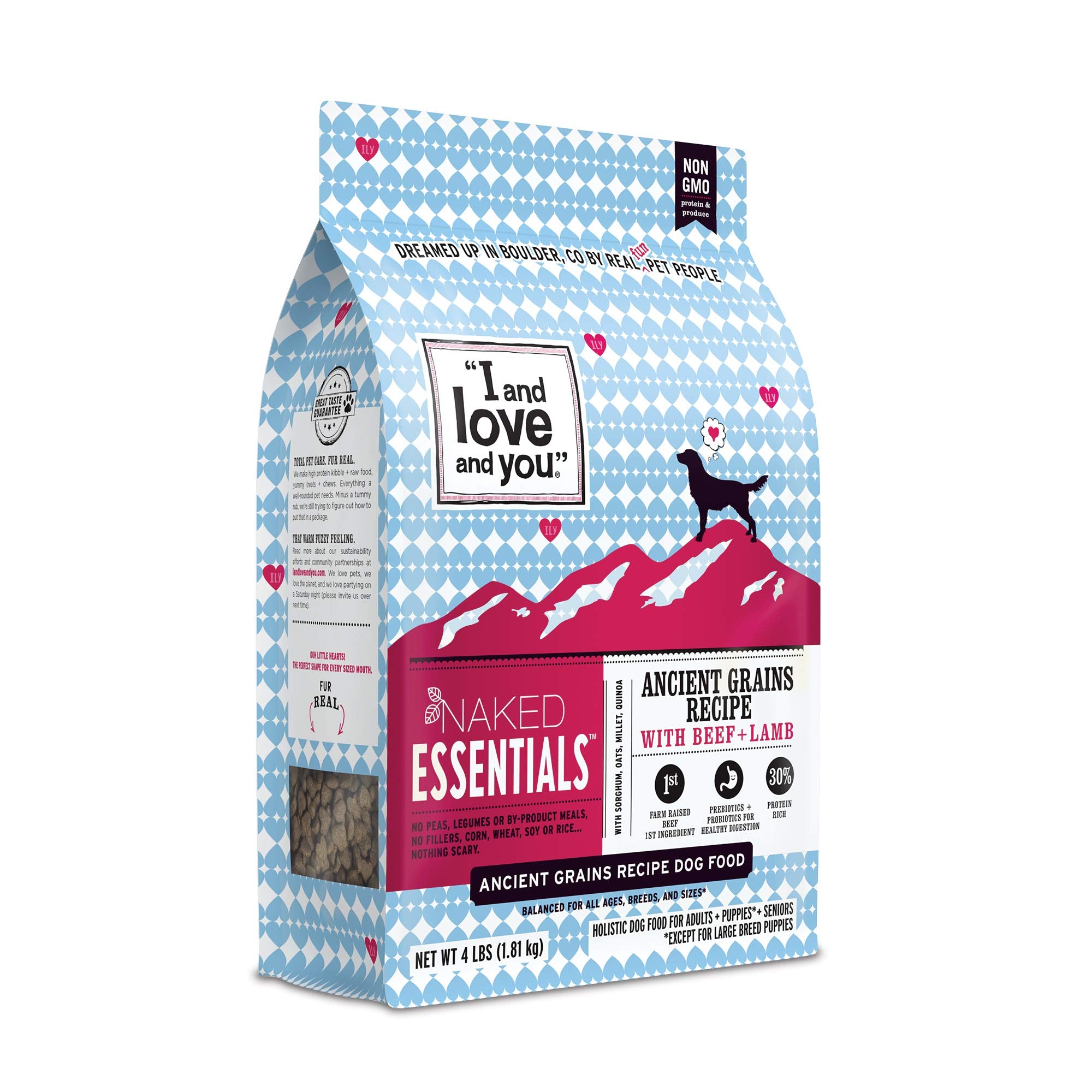 I and love and you Naked Essentials Ancient Grains Dry Dog Food - Lamb + Beef - High Protein, Real Meat, No Fillers, 4lb Bag