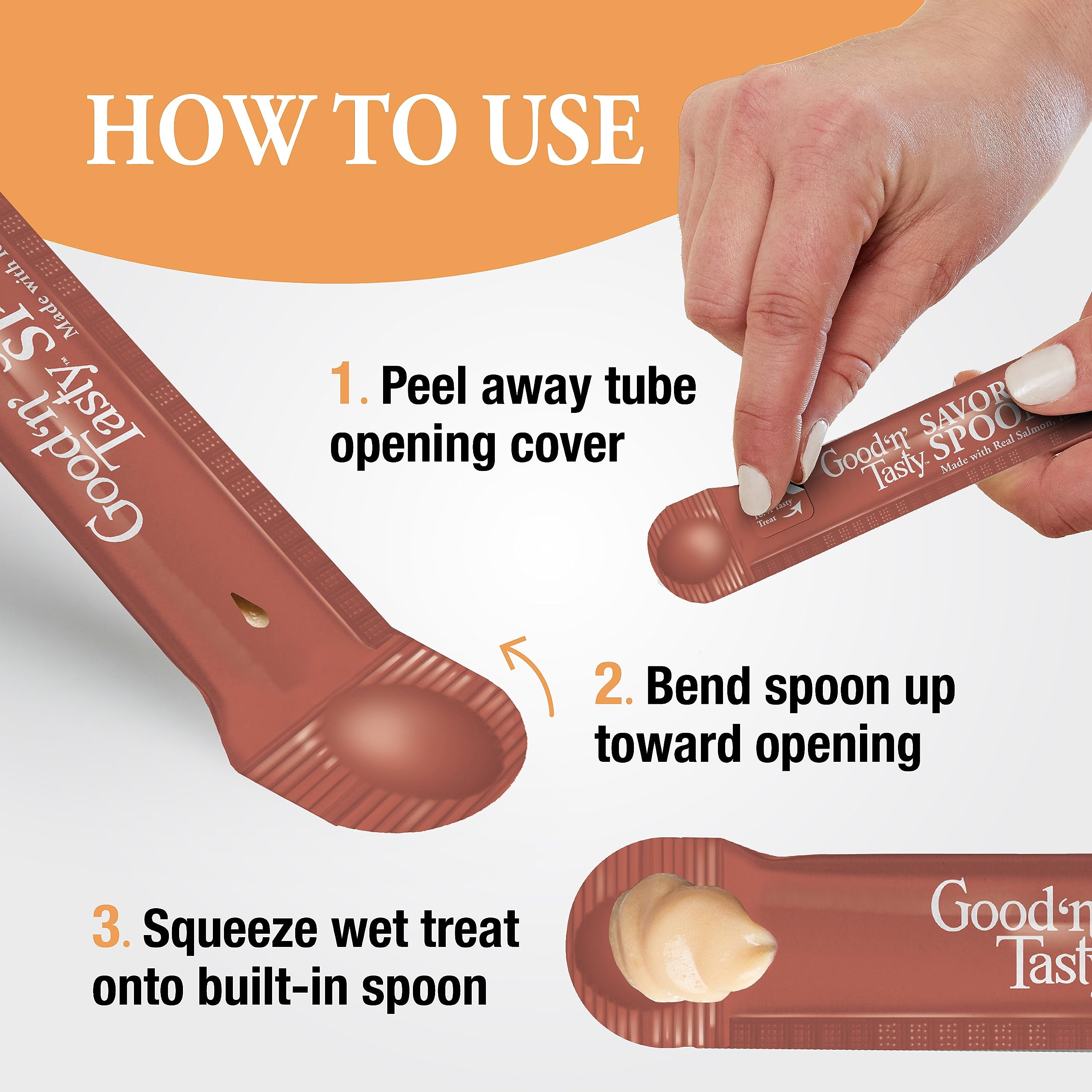 Good N Tasty Savory Spoonables with Real Salmon, Tuna & Krill, 6 Count Tube, Triple Flavor Squeezable Lickable Wet Treats for
