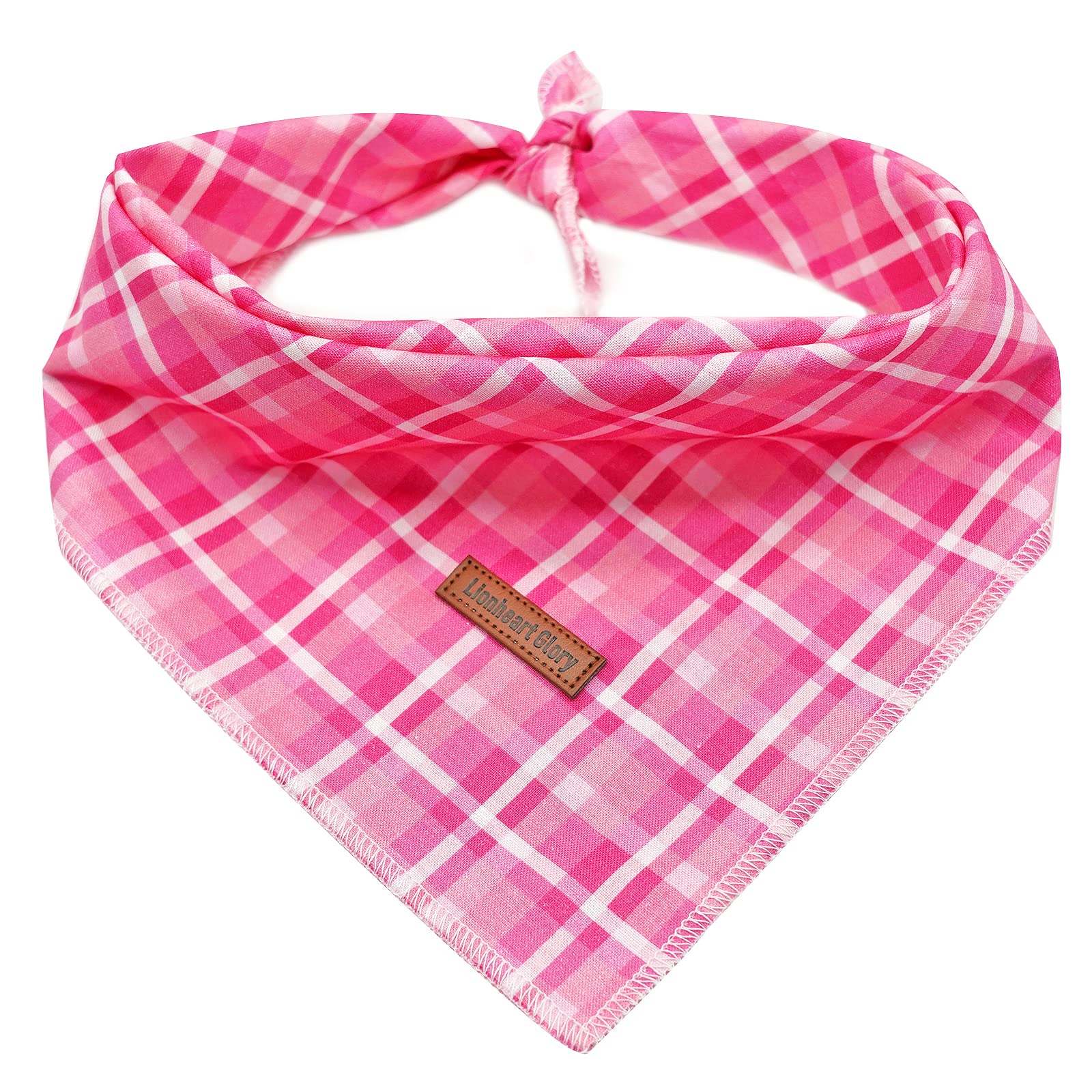Lionheart Pink Plaid Dog Bandana - Washable Soft Dog Scarf, Square, Adjustable Bandana For Small Dogs