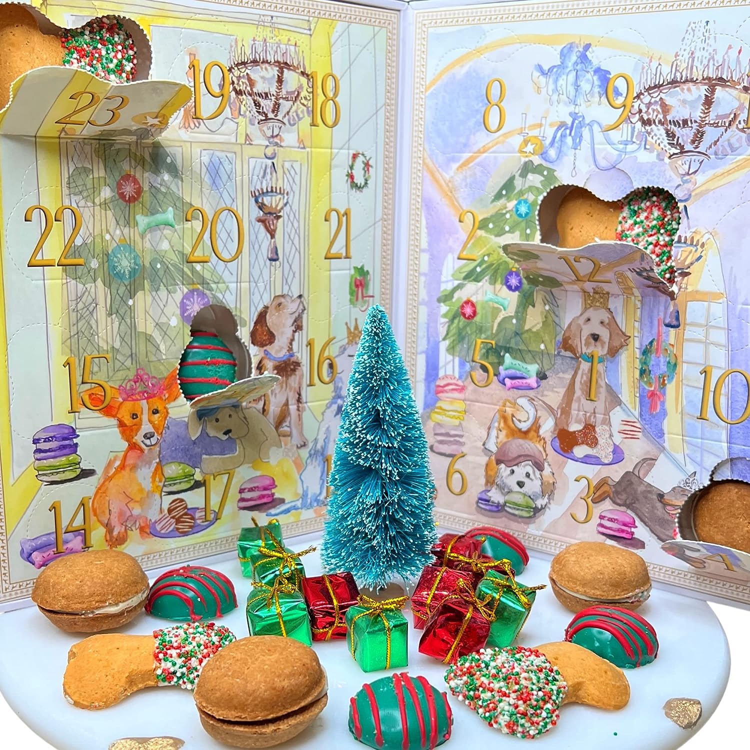 Bonne et Filou Dog Treats Advent Calendar - 24 Luxury Treats, Macarons & Cookies - Multi-colored, Pack of 1, Model: Dog-Advent-Calendar