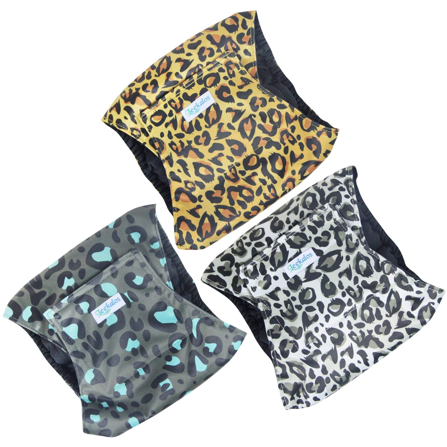 Leekalos Male Dog Diapers (3 Pack), High Absorbing Dog Belly Bands For Male Dogs, Washable Reusable Dog Male Wraps (X-Large, Leopard)