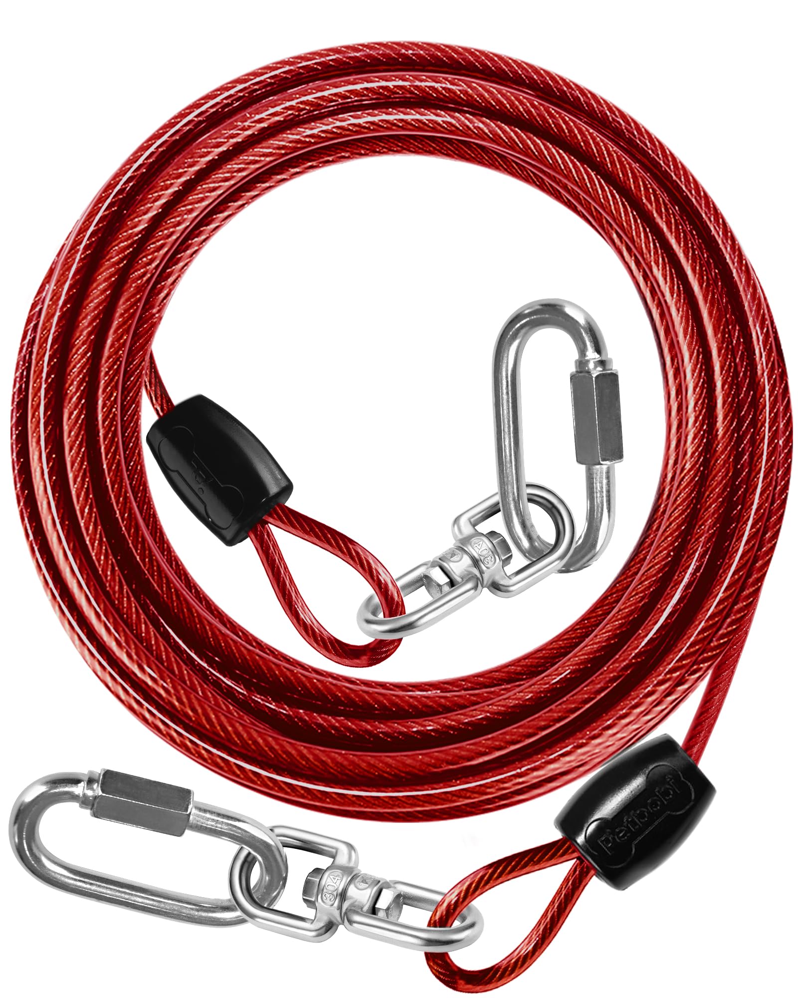 Petbobi Heavy-Duty Dog Tie-Out Cable - 20Ft Extra Strong Wire Cable For Large Pets Up To 300Lbs, Rust Proof Dogs Leash With Cara