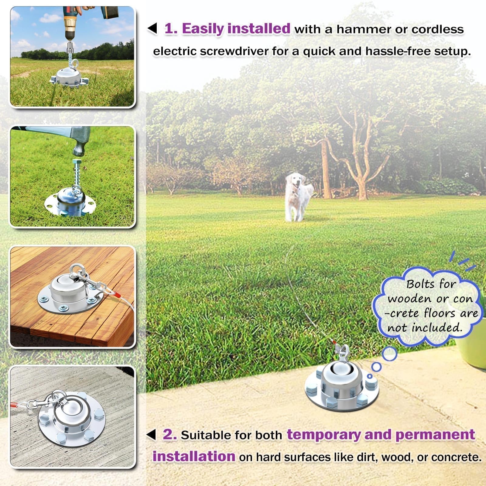 360° Swivel Dog Tie Out Stake Dog Anchor - 2025 Upgrade - Heavy Duty Stainless Steel Dog Yard Stake For Small To Large Dogs 6 Pcs Dog Tethers Holds 1500Lbs Of Pull Force Great For Yard Camping Outdoor