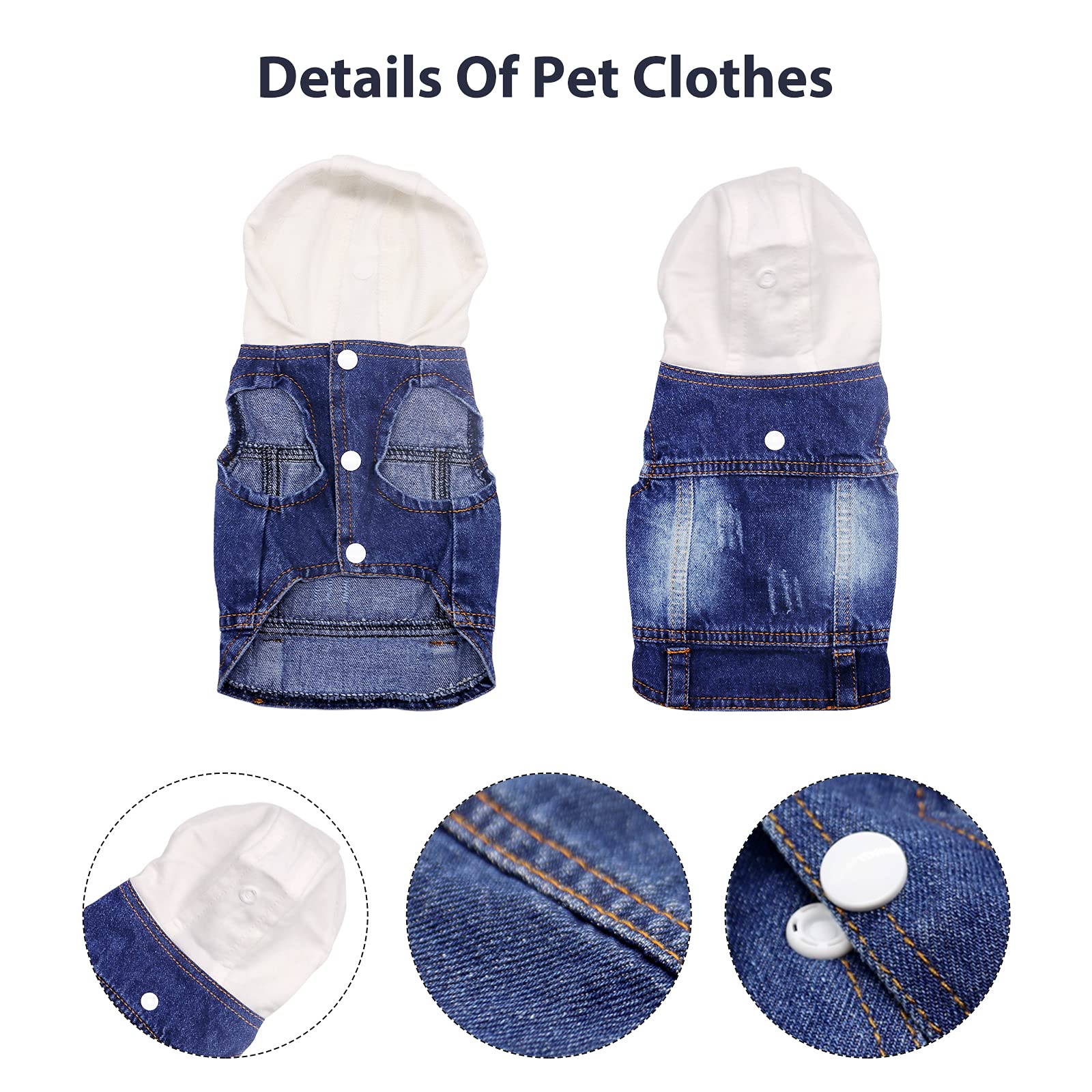Sild Pet Clothes Dog Jeans Jacket Cool Blue Denim Coat Small Medium Dogs Lapel Vests Classic Hoodies Puppy Blue Vintage Washed Clothes (White,S)