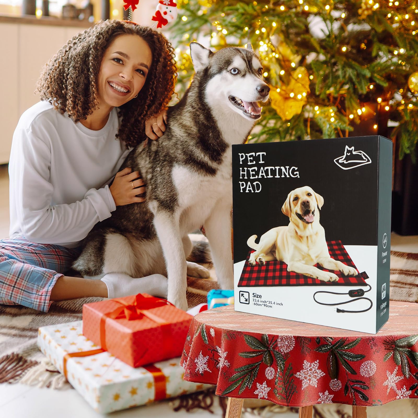 Pet Heating Pad, Adjustable Temperature Heated Dog Bed With Timer, Outdoor Waterproof Pad With Anti-Chew Cord, Overheat Protecti