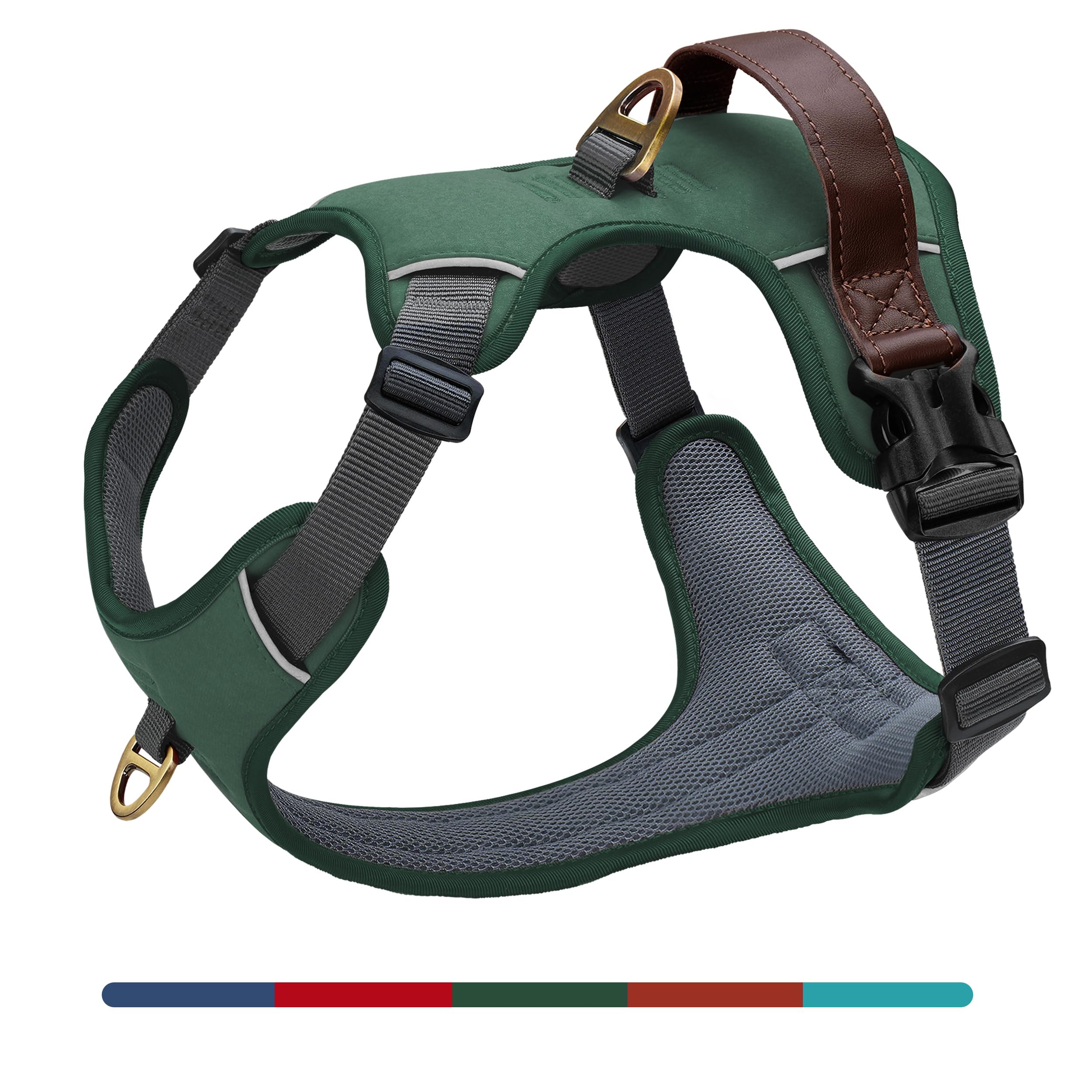 AKAILEA No Pull Dog Harness Medium Sized Dog,Stylish PU Leather Vest with Easy Control Handle,No Choke Front Clip with 2 Metal L