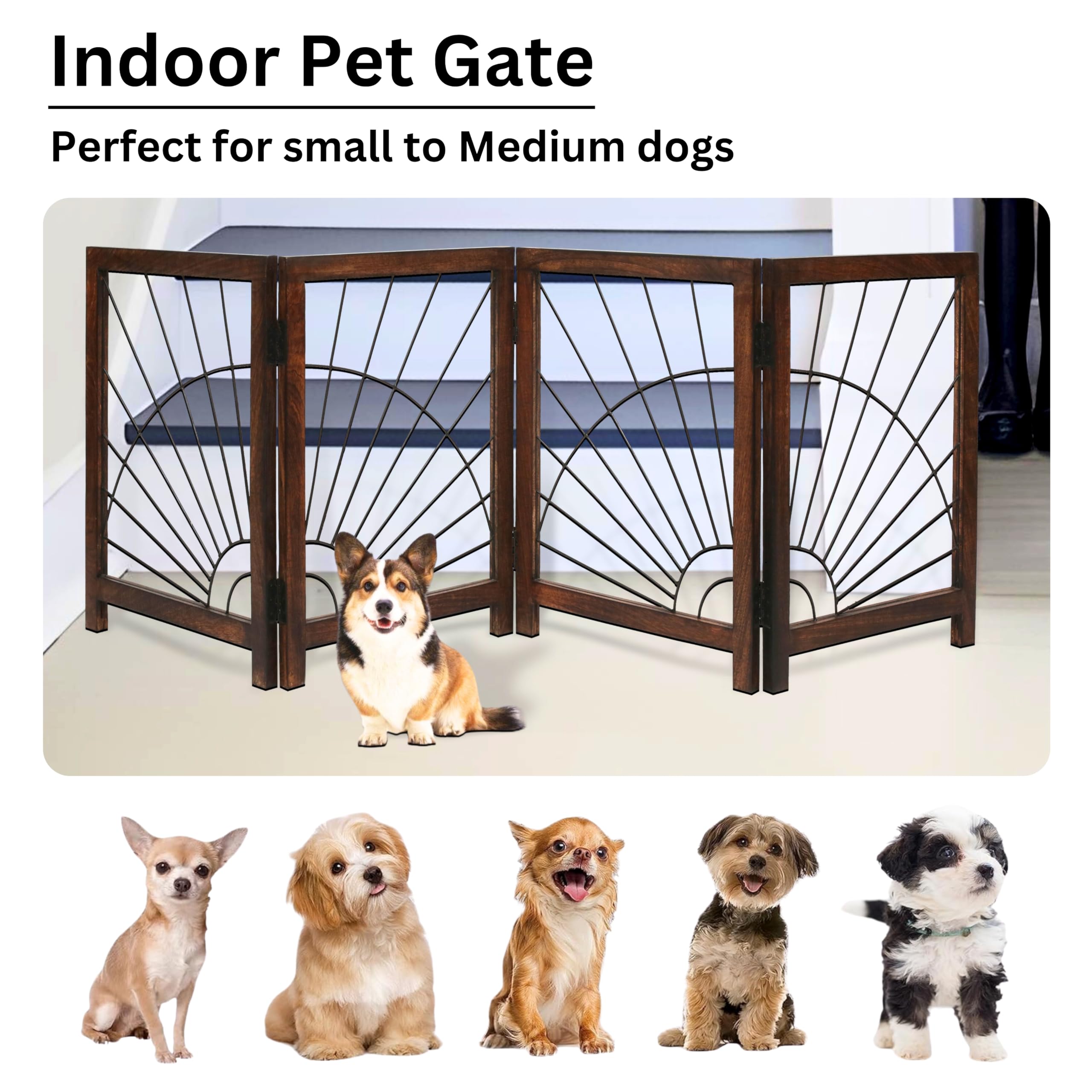 Sunshine Design Foldable Wooden Dog Gate - Indoor, 72 Inch Wide, 4 Panels, Burnt
