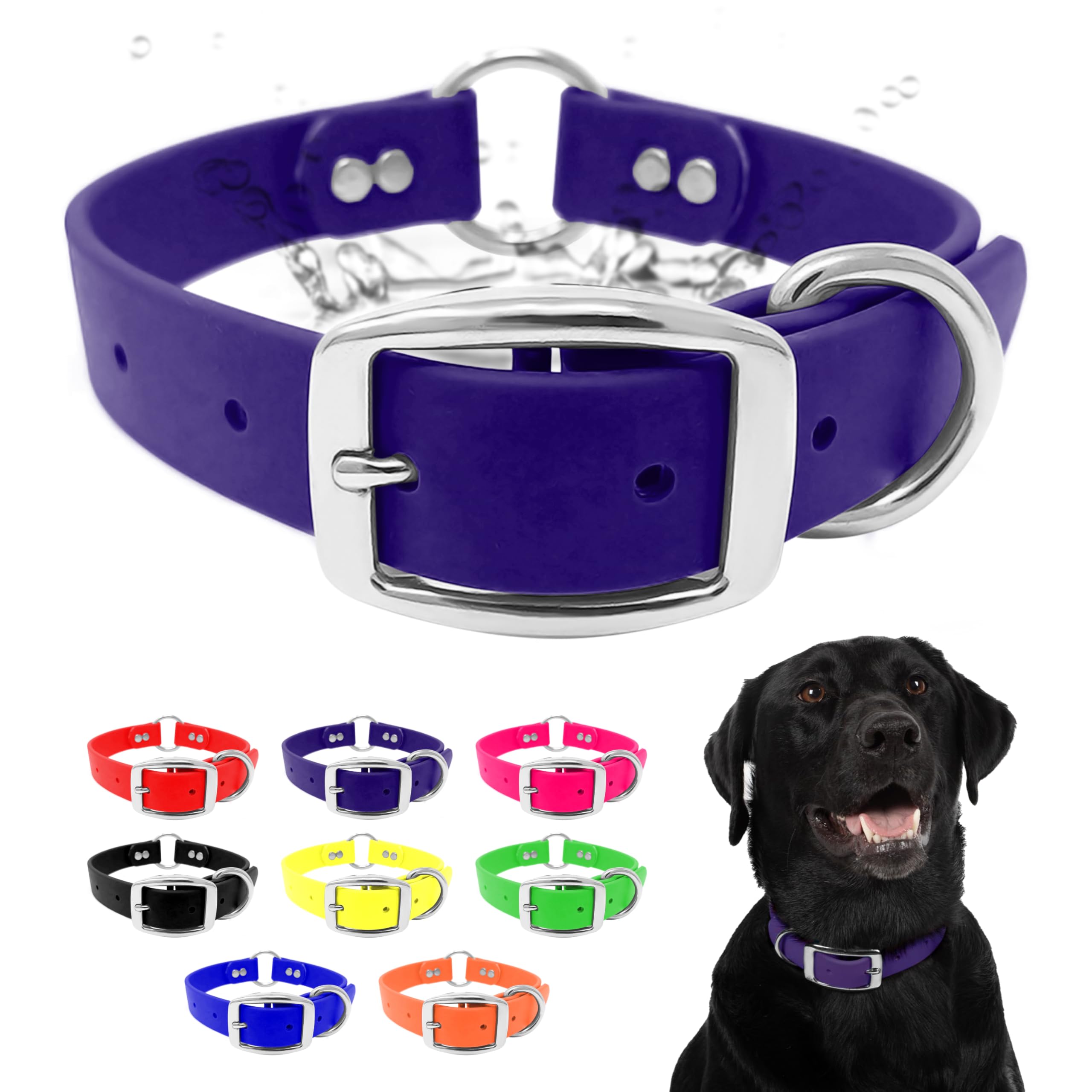 Regal Dog Products Large Purple Dog Collar With Heavy Duty Double Buckle & D Ring | Vinyl Coated, Custom Fit, Adjustable Biothan