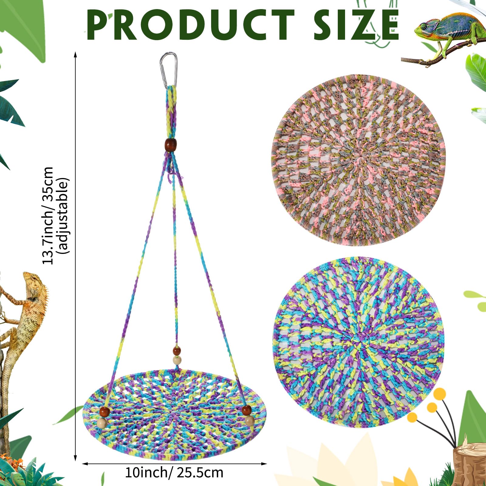 Wesiti 2 Pcs Bearded Dragon Hammock Summer Reptile Hanging Bed Swing Toys Cotton Lizard Reptile Hammock Bearded Dragon Tank Acce