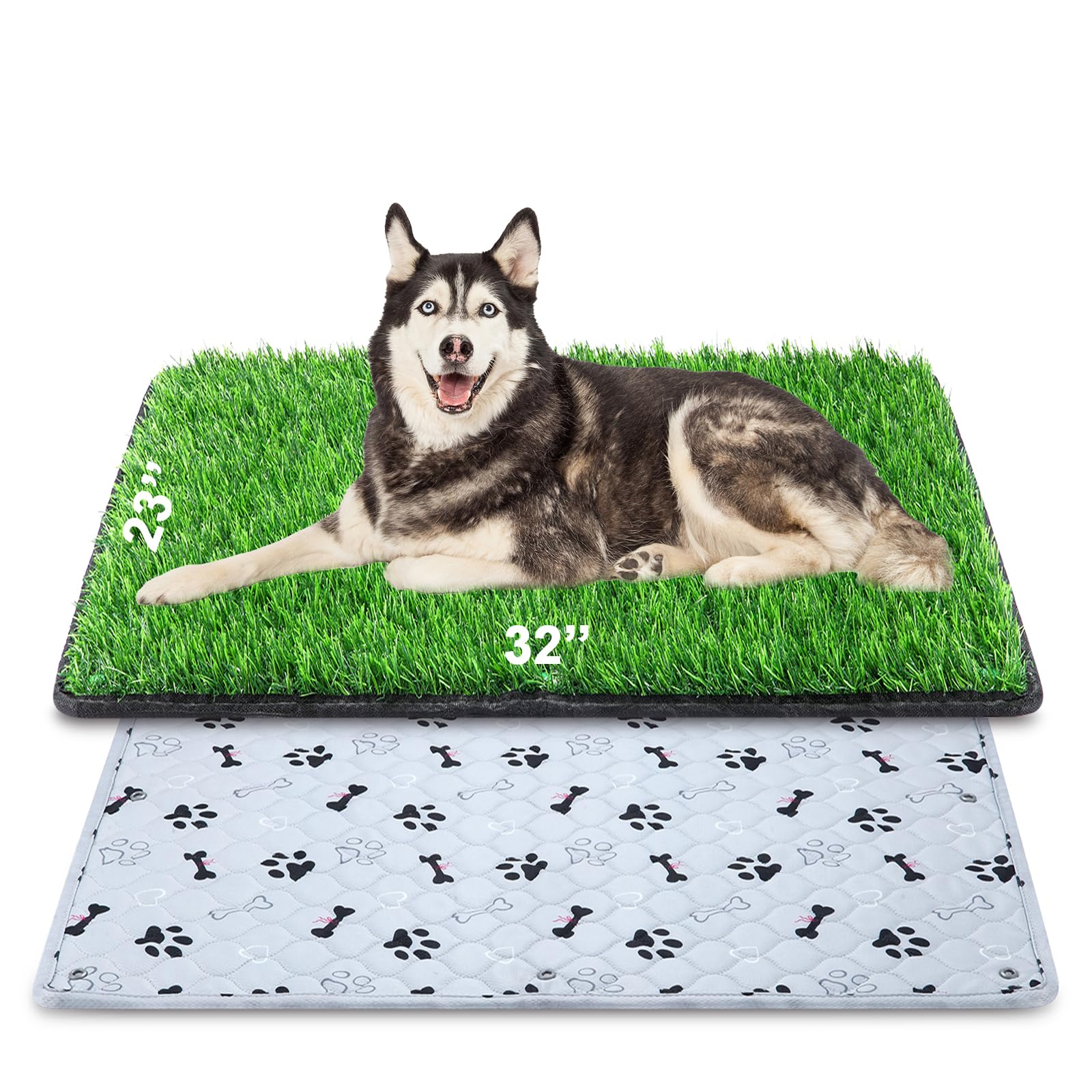 Dog Grass Mat With Pee Pad 32  23'', Medium Dog Litter Box Indoor Artificial Turf Grass Porch Waterproof Patio Potty Tray For Do