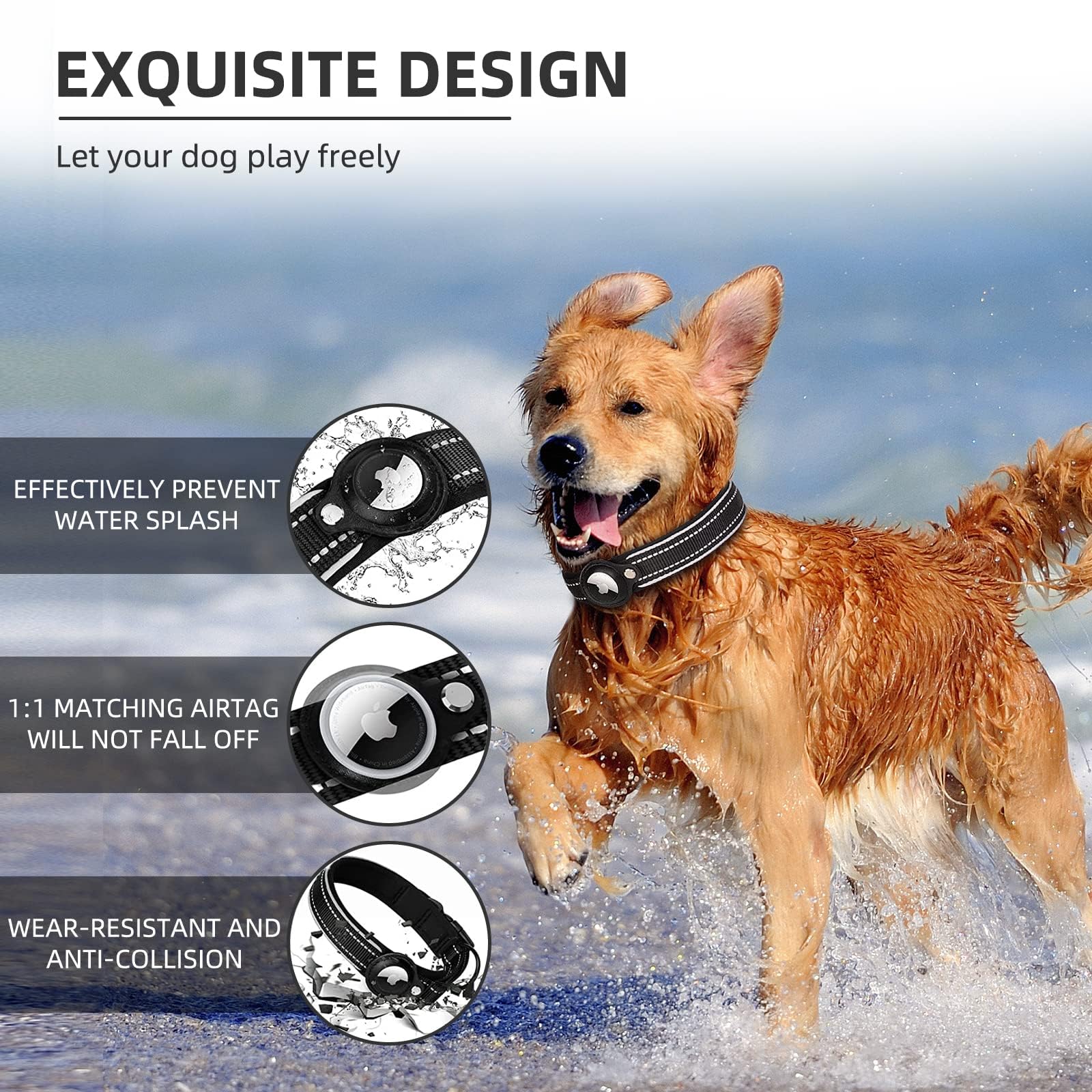 AirTag Dog Collar, Reflective Apple Air Tag Dog Collar, Padded Dog Collars with AirTag Holder Case, Adjustable Air Tag Pet Colla