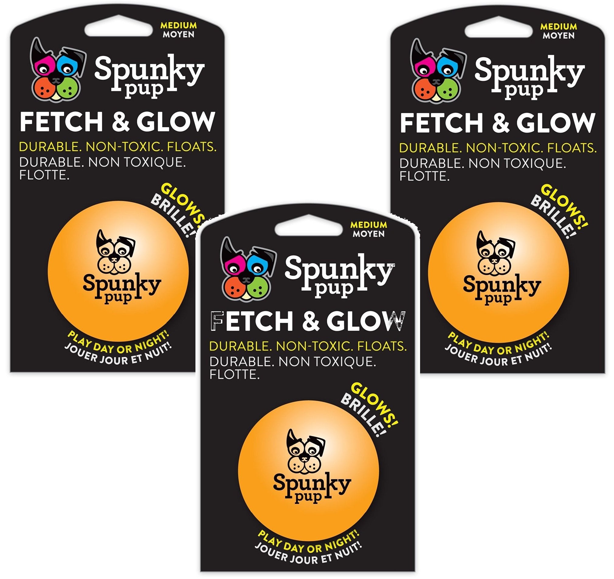 (3 Pack) Spunky Pup Toys Fetch And Glow Jr. Ball, Medium