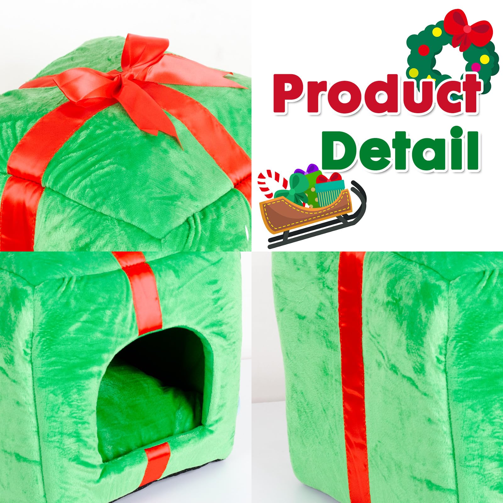 Powerking Christmas Cat House Square Cat Bed Cat Cave Removable Washable Cat Condos With Non-Slip Bottom And Cushion, Great Gift