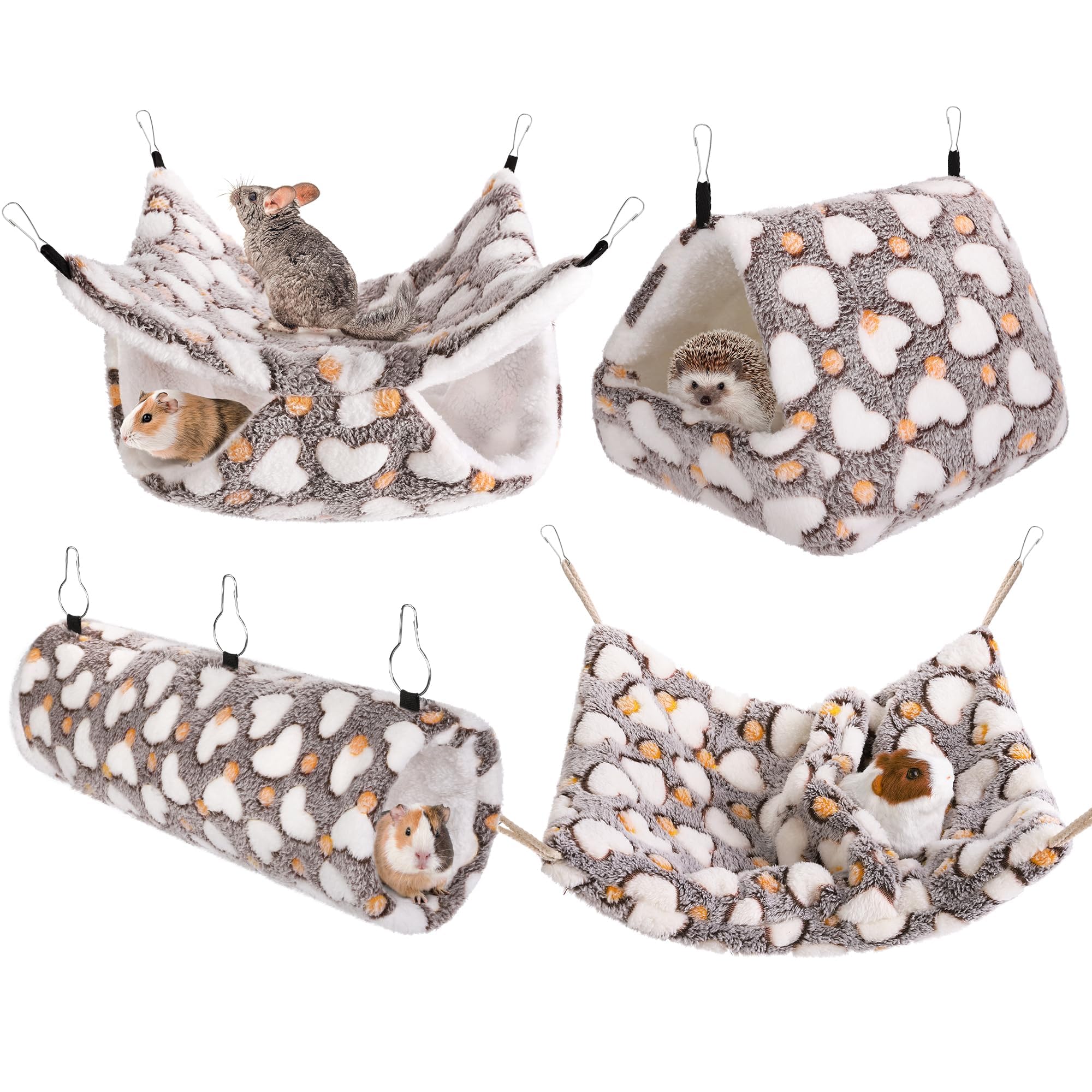 MCEAST 4 Pieces Small Pets Cage Accessories Hanging Hammock Sleeping Bag Tunnel and Bed Hideout Set Warm Sleep Nap Sack Bed for 