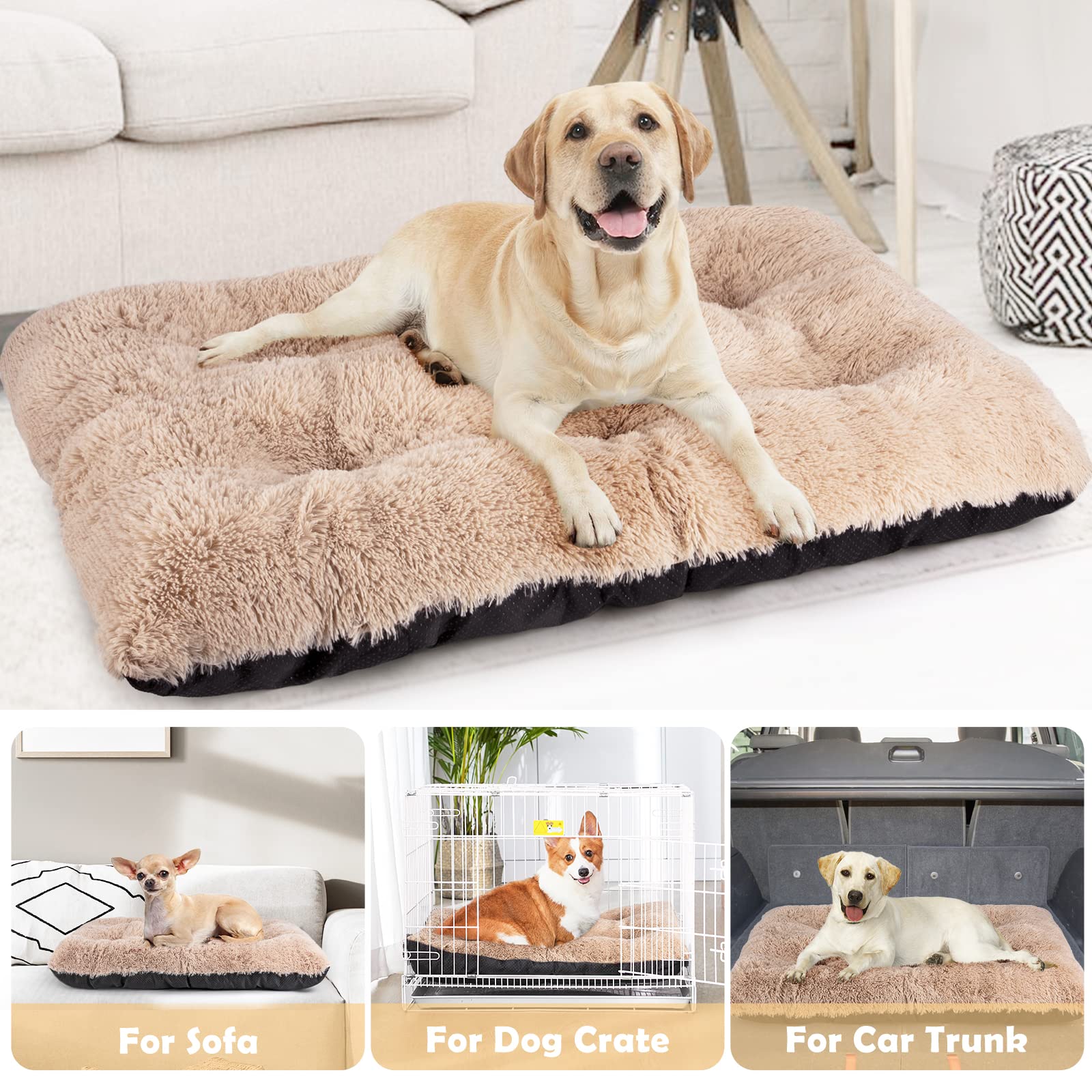 Joejoy Large Dog Bed Crate Pad, Ultra Soft Calming Dog Crate Bed Washable Anti-Slip Kennel Crate Mat For Extra Large Medium Small Dogs, Dog Mats For Sleeping And Anti Anxiety,40' X 27', Beige