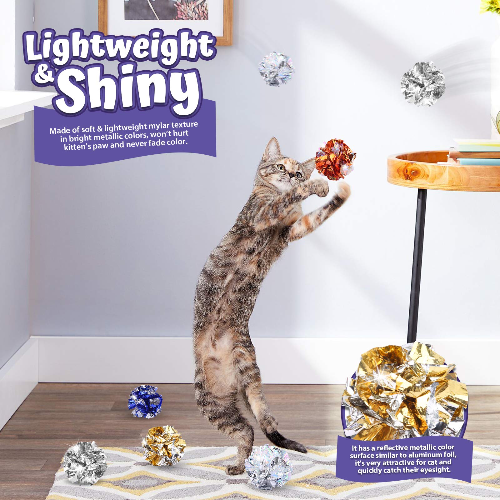 Hnyyzl 10 Pack Crinkle Balls Cat Toys, Mylar Crinkle Balls Cat Toy, Lightweight Shiny Cat Crinkle Ball Rustling(Assorted Colors)
