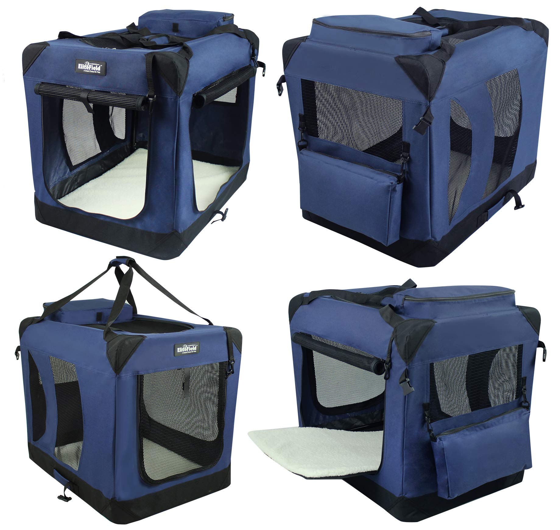 EliteField 3-Door Folding Soft Dog Crate with Carrying Bag and Fleece Bed (2 Year Warranty), Indoor & Outdoor Pet Home (20 L x 1