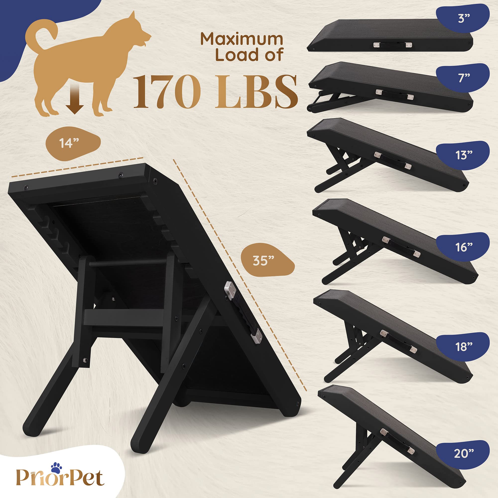 Dog ramp for Couch - Non-Slip, Sturdy Build Foldable Dog ramp - Supports up to 200lbs - Adjustable 7 to 20 - Landing Platfor