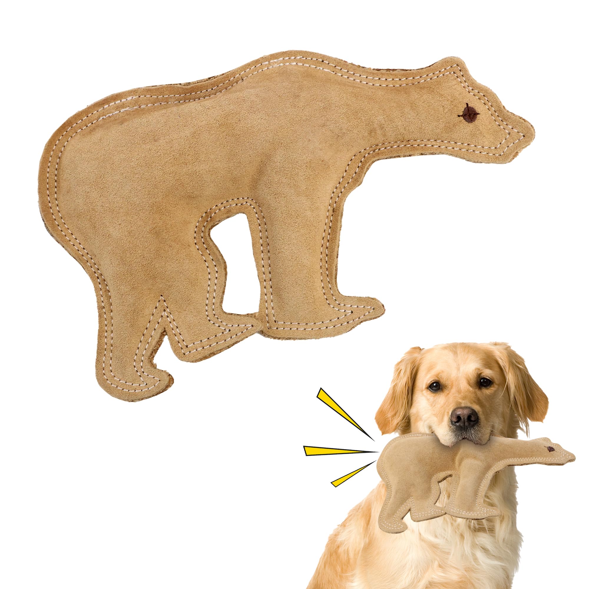 Spot Dura-Fused Leather Bear - Dog Toy With Squeaker, Made With Real Leather And Jute Fabric, Interactive Toy For Aggressive Che