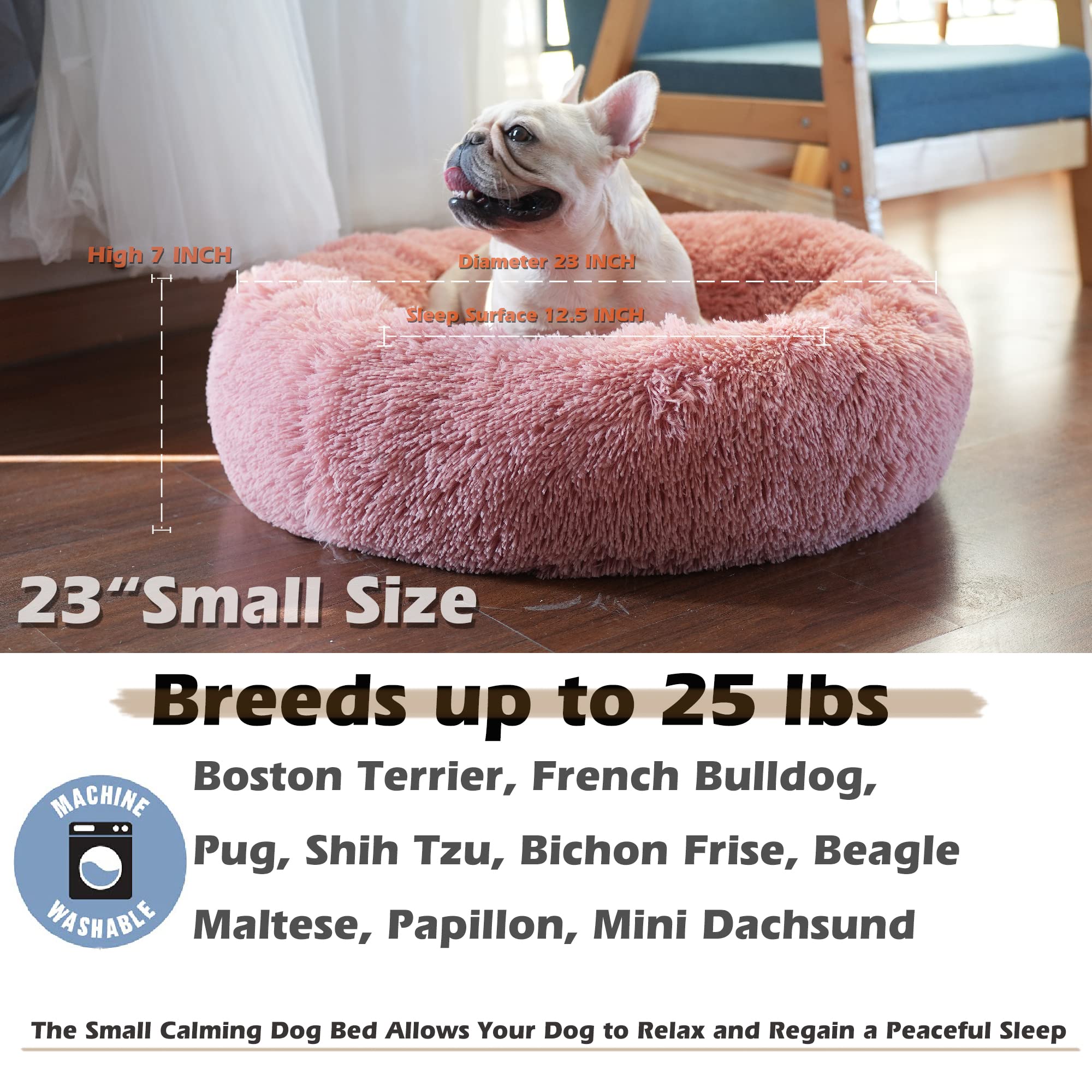 Puppy Beds For Small Dogs Washable 23 Inches Deep Sleep Calming Pink Cute Dog Bed For Girls Chihuahua Bed For Pet Dog Beds Fits