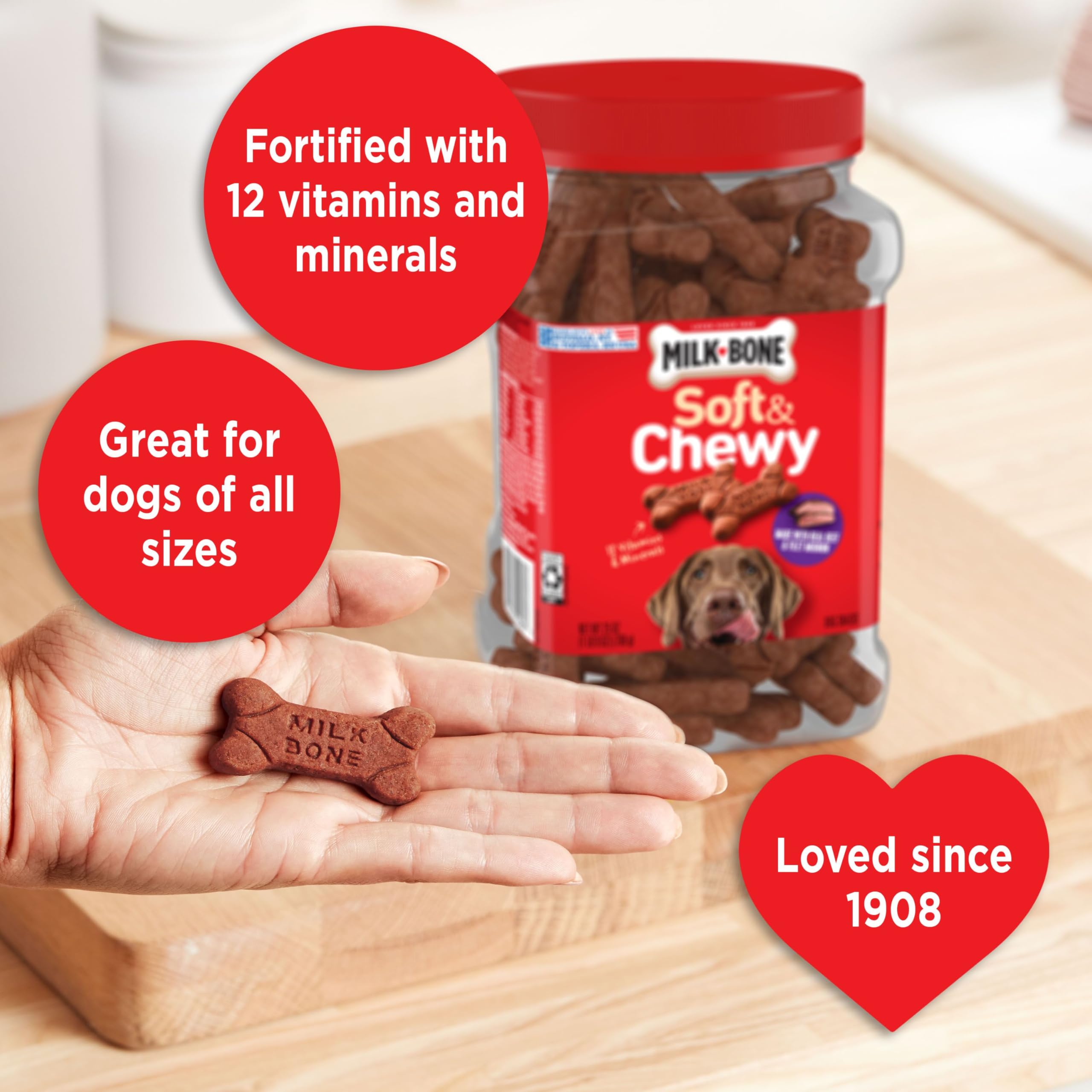Milk-Bone Soft & Chewy Dog Treats, Beef & Filet Mignon Recipe, 25 Ounce Made with Real Chuck Roast