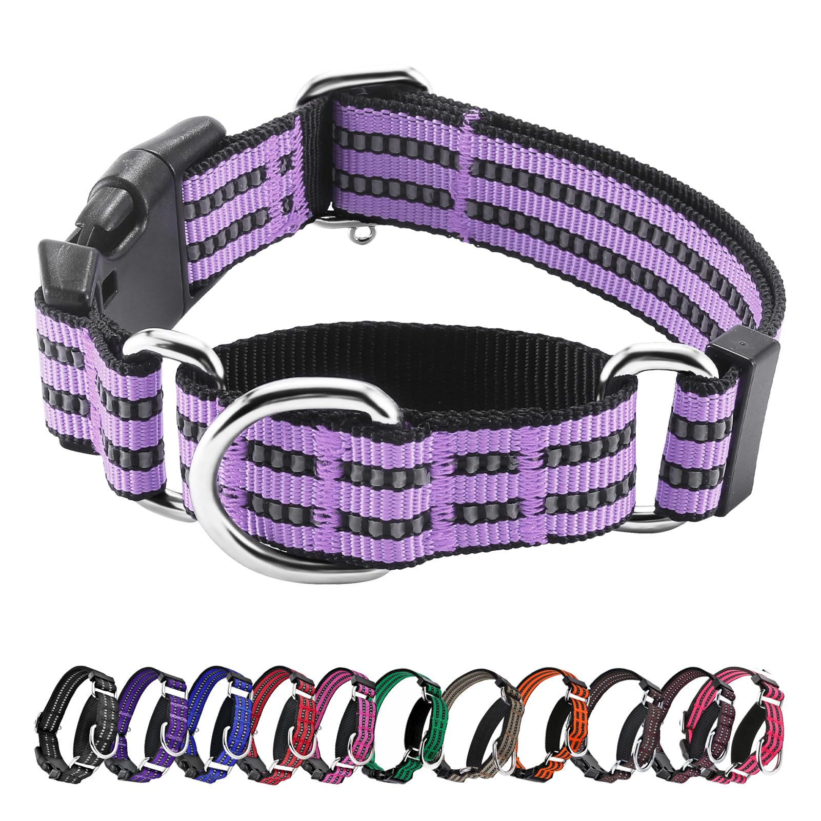 Hikiko Martingale Dog Collars Reflective Nylon Dog Collar With Quick Release Buckle Adjustable Training No Slip Dog Collar (Small, Lavender)